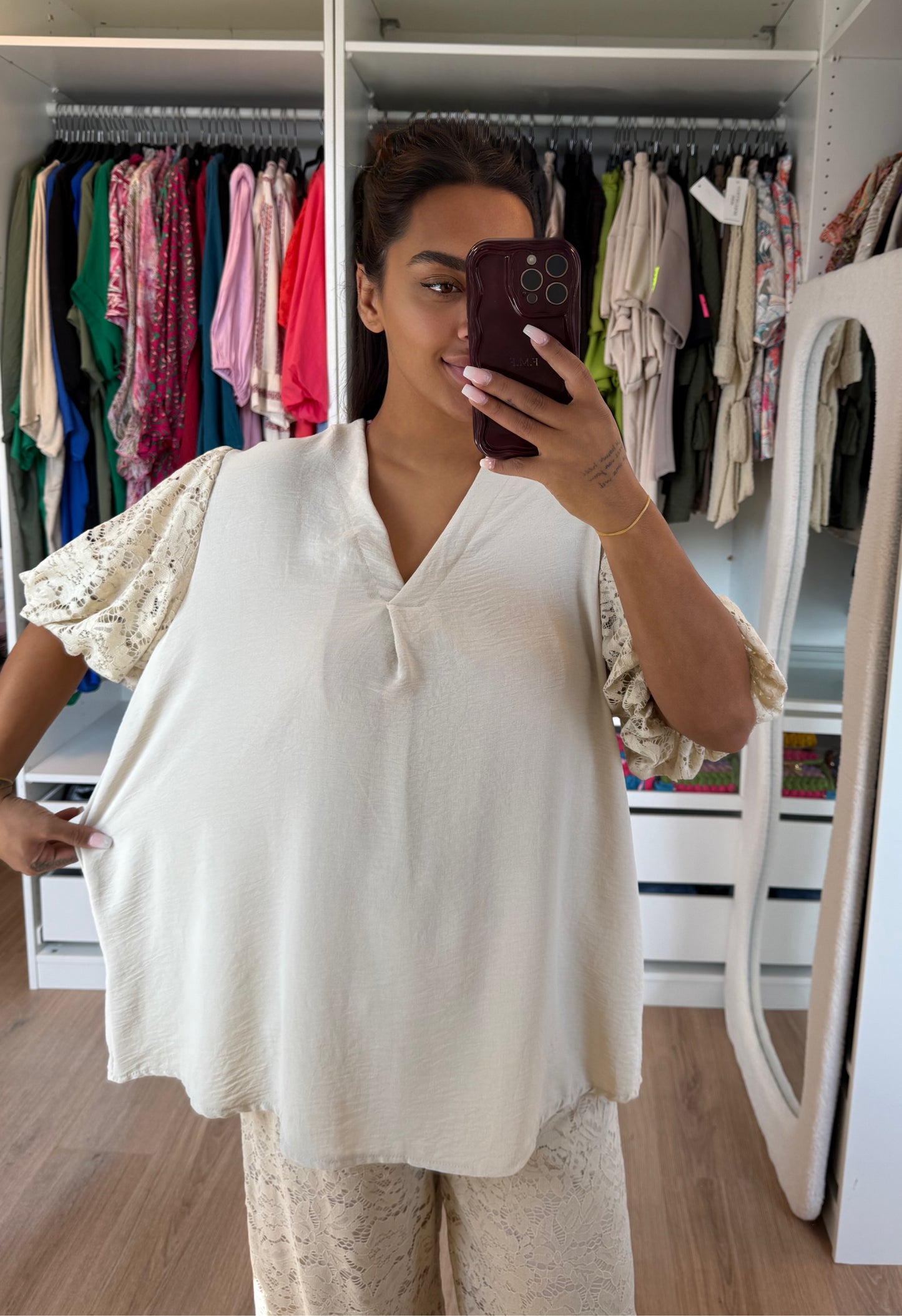 Leah lace top beige