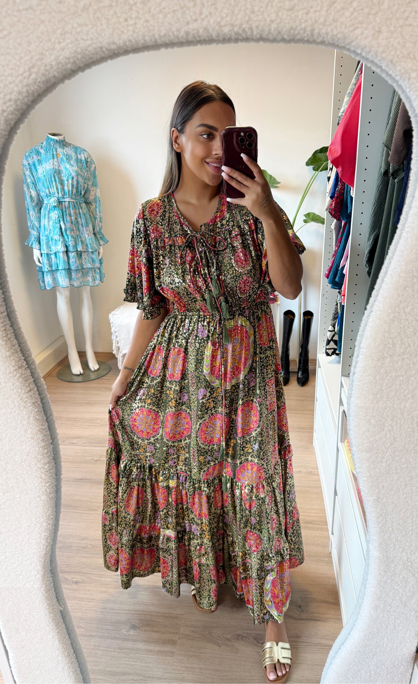 Sephora golden detail dress dark green