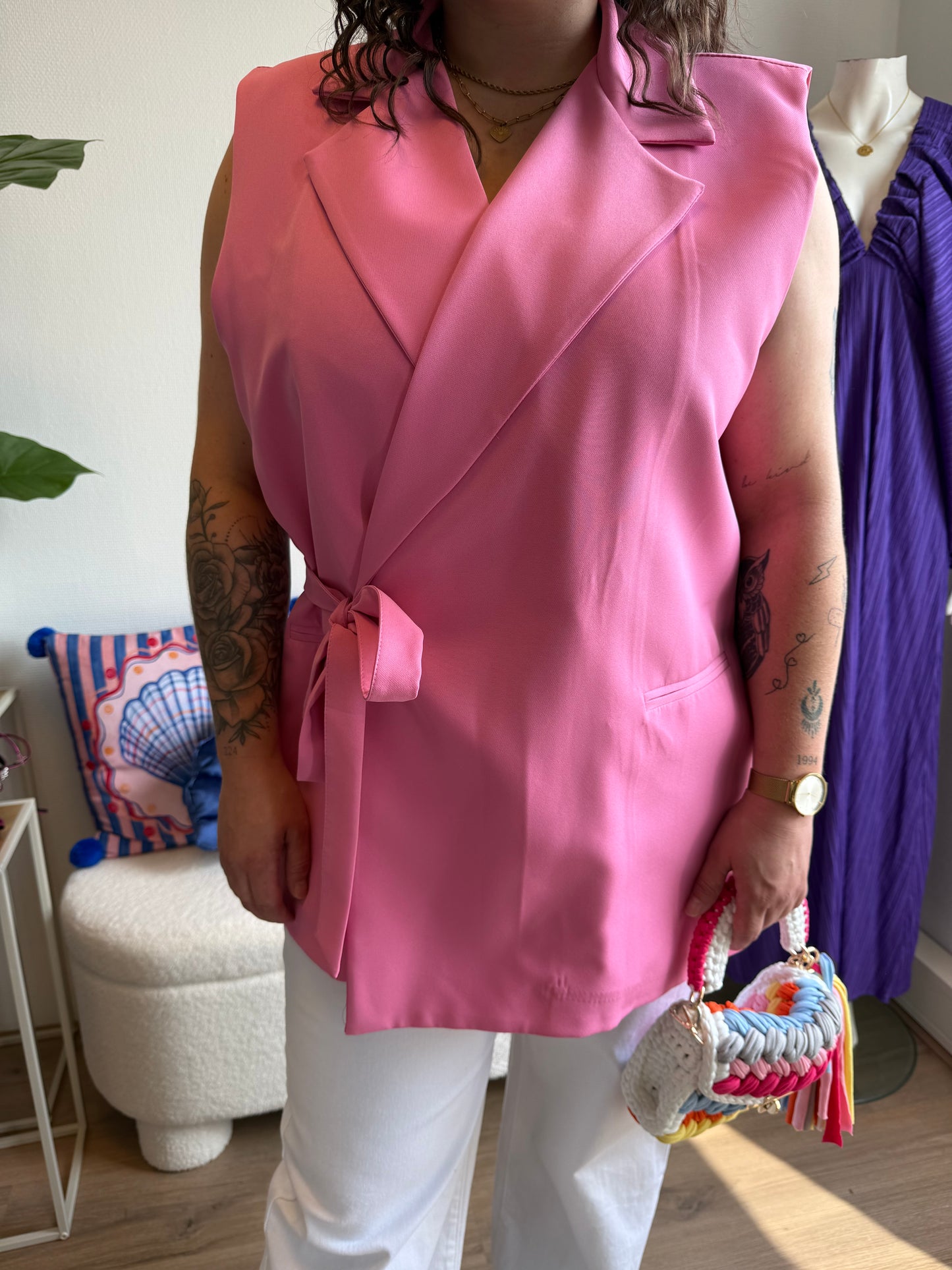 Charlotte bow gilet pink