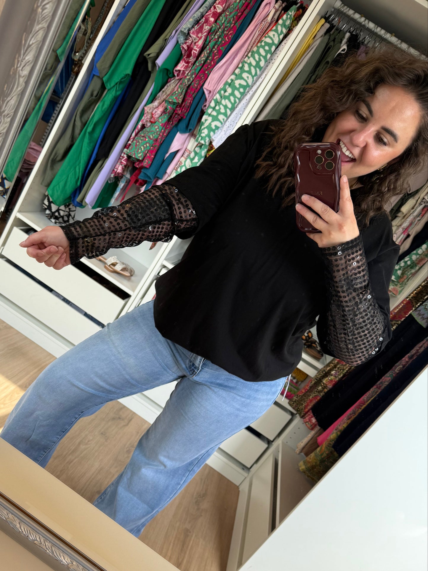 Gigi longsleeve glitter T-shirt black