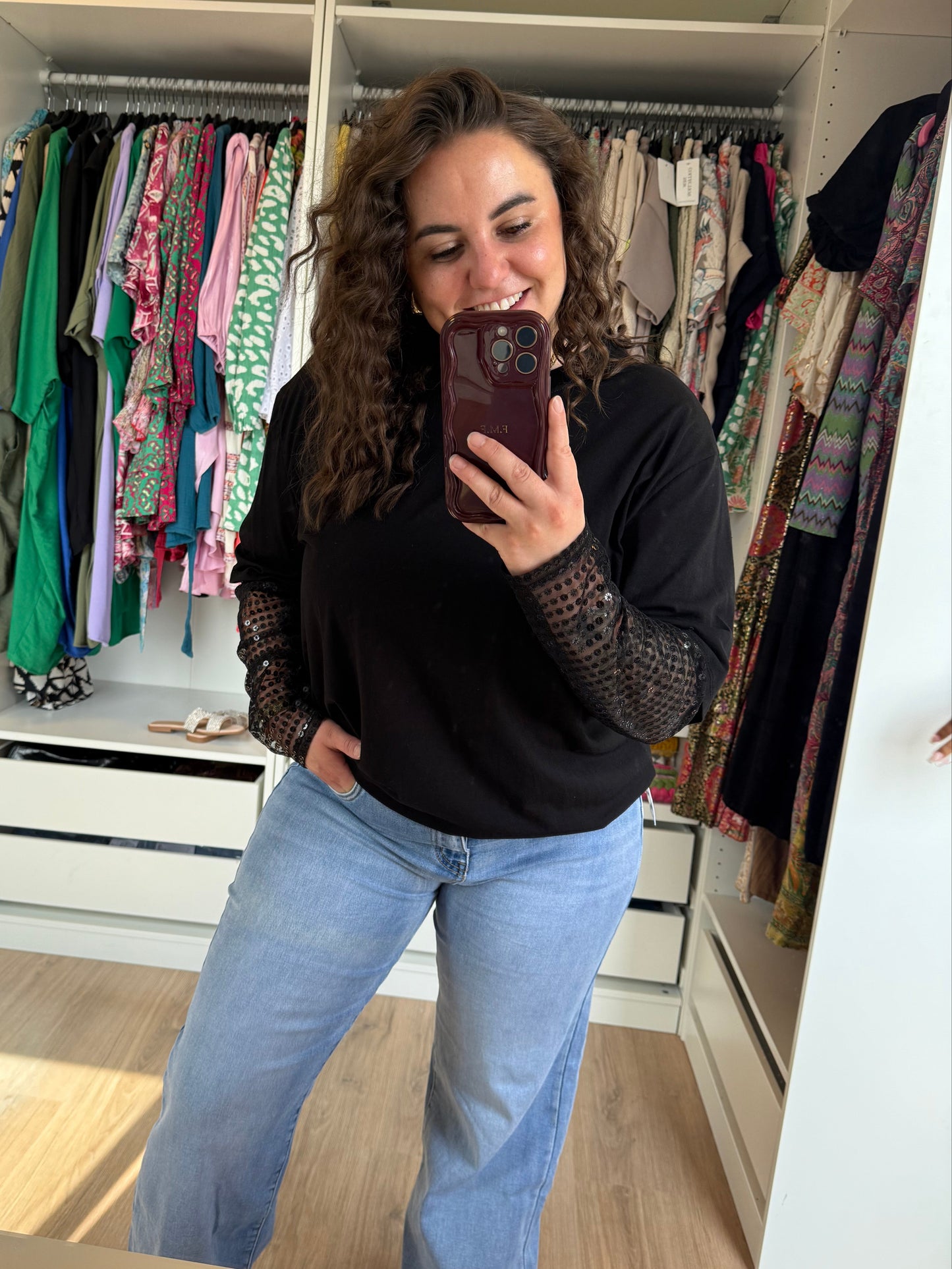 Gigi longsleeve glitter T-shirt black