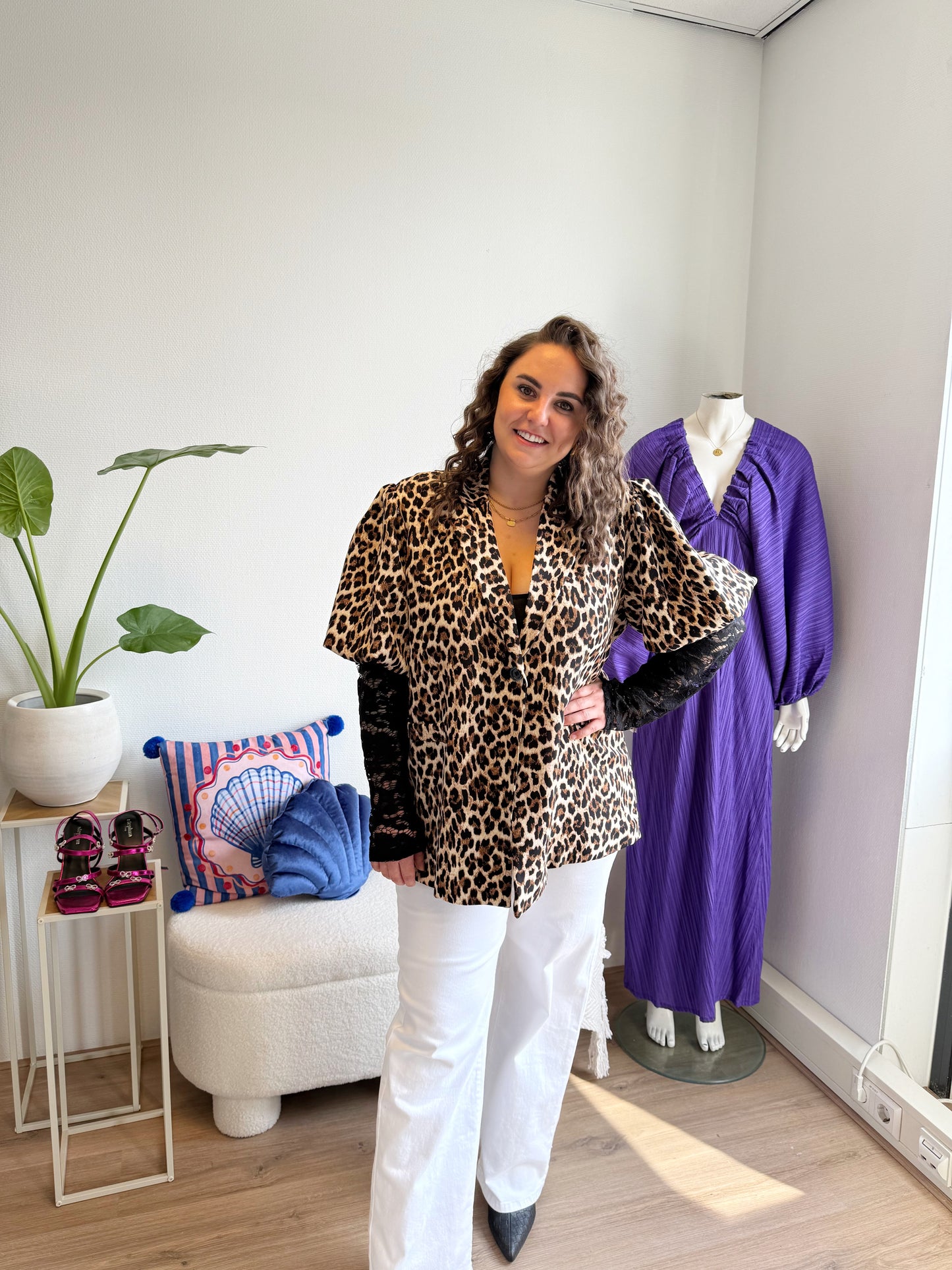 Luna lace blazer leopard