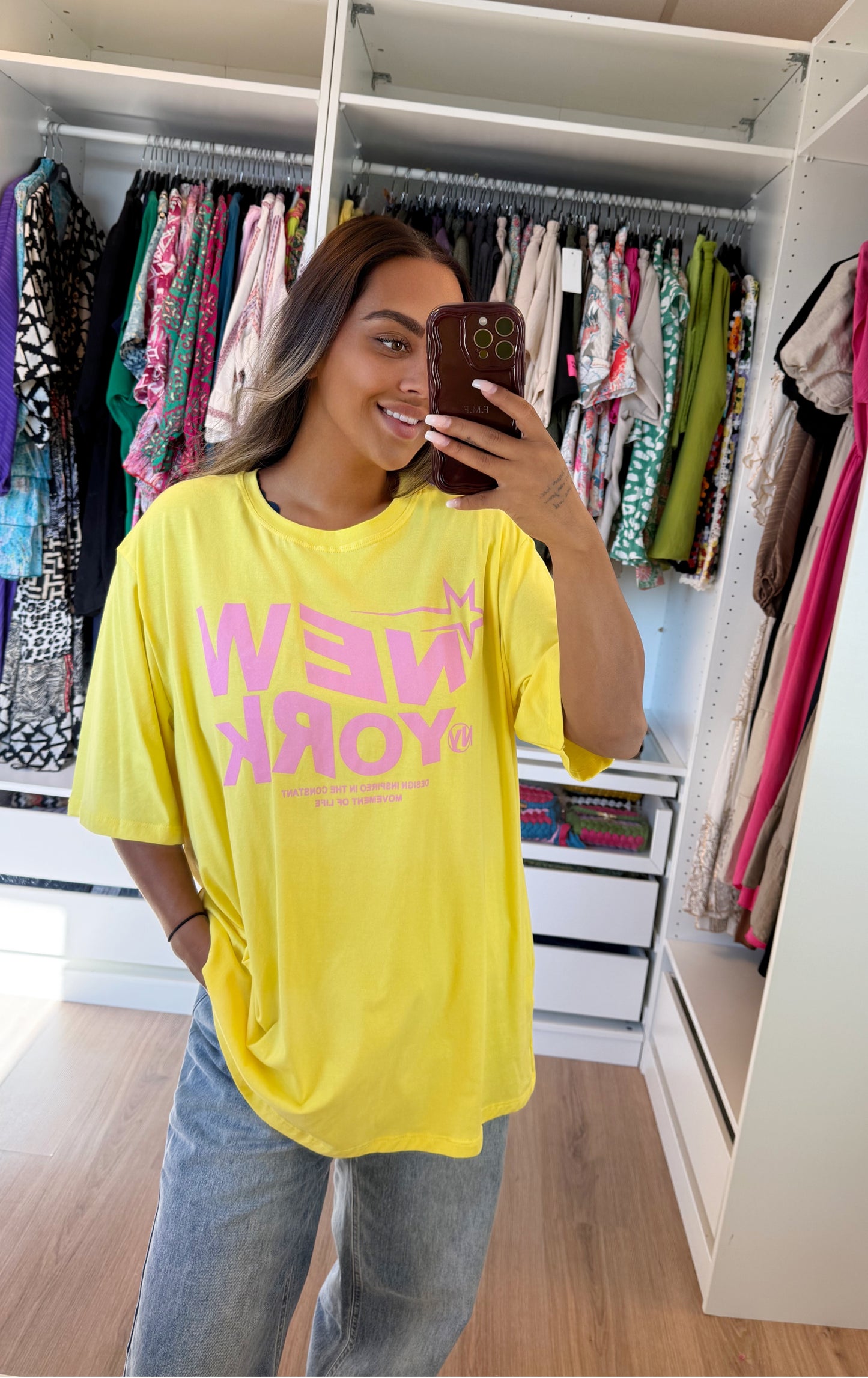 NY T-shirt yellow & pink