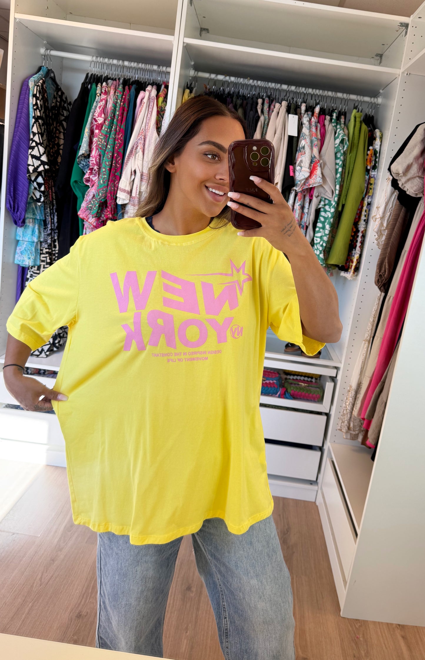 NY T-shirt yellow & pink