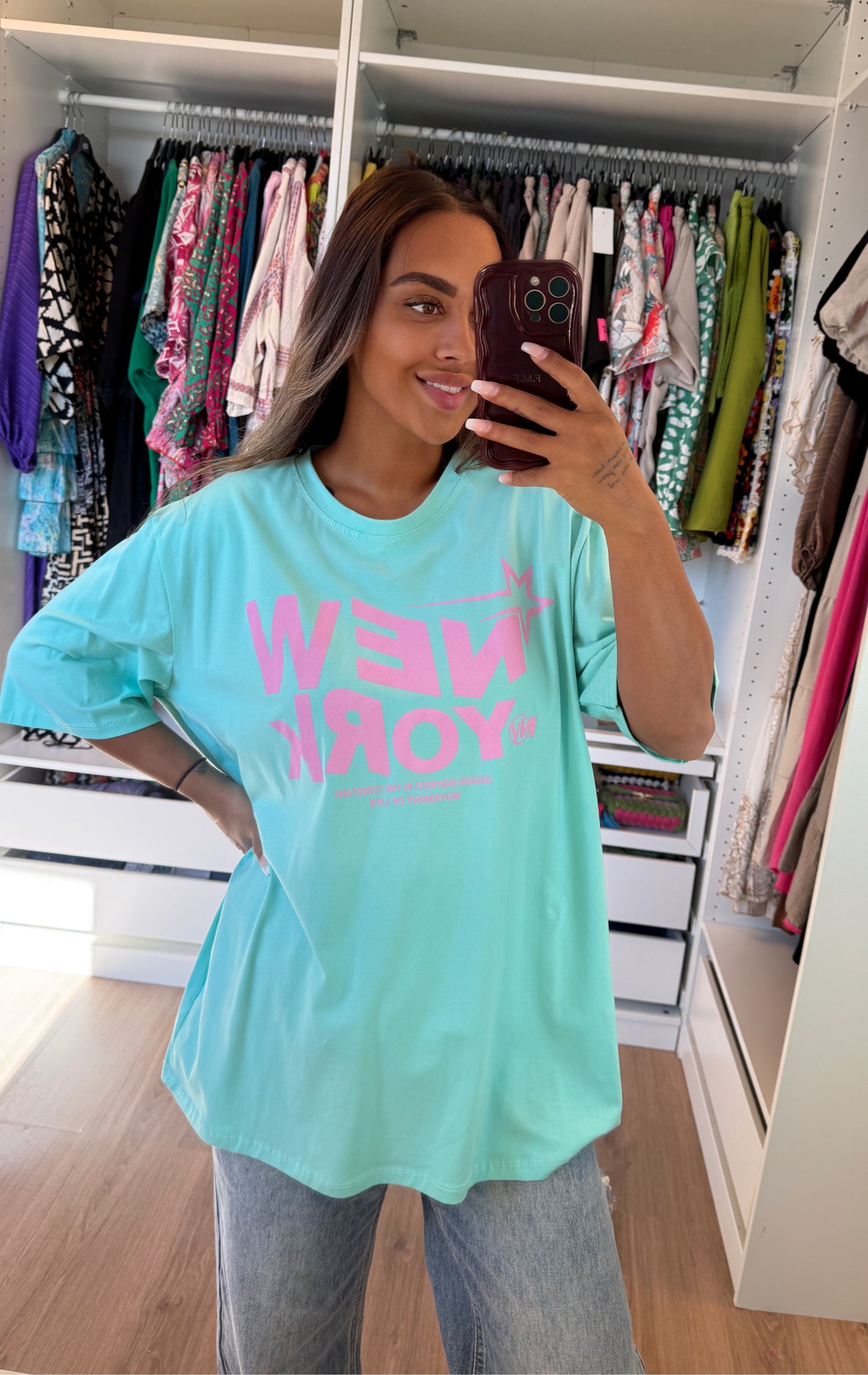NY T-shirt mint & pink