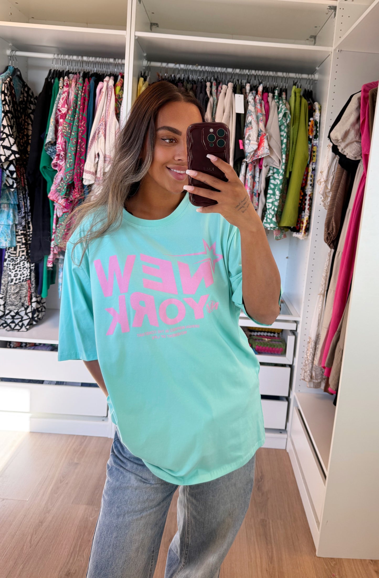 NY T-shirt mint & pink
