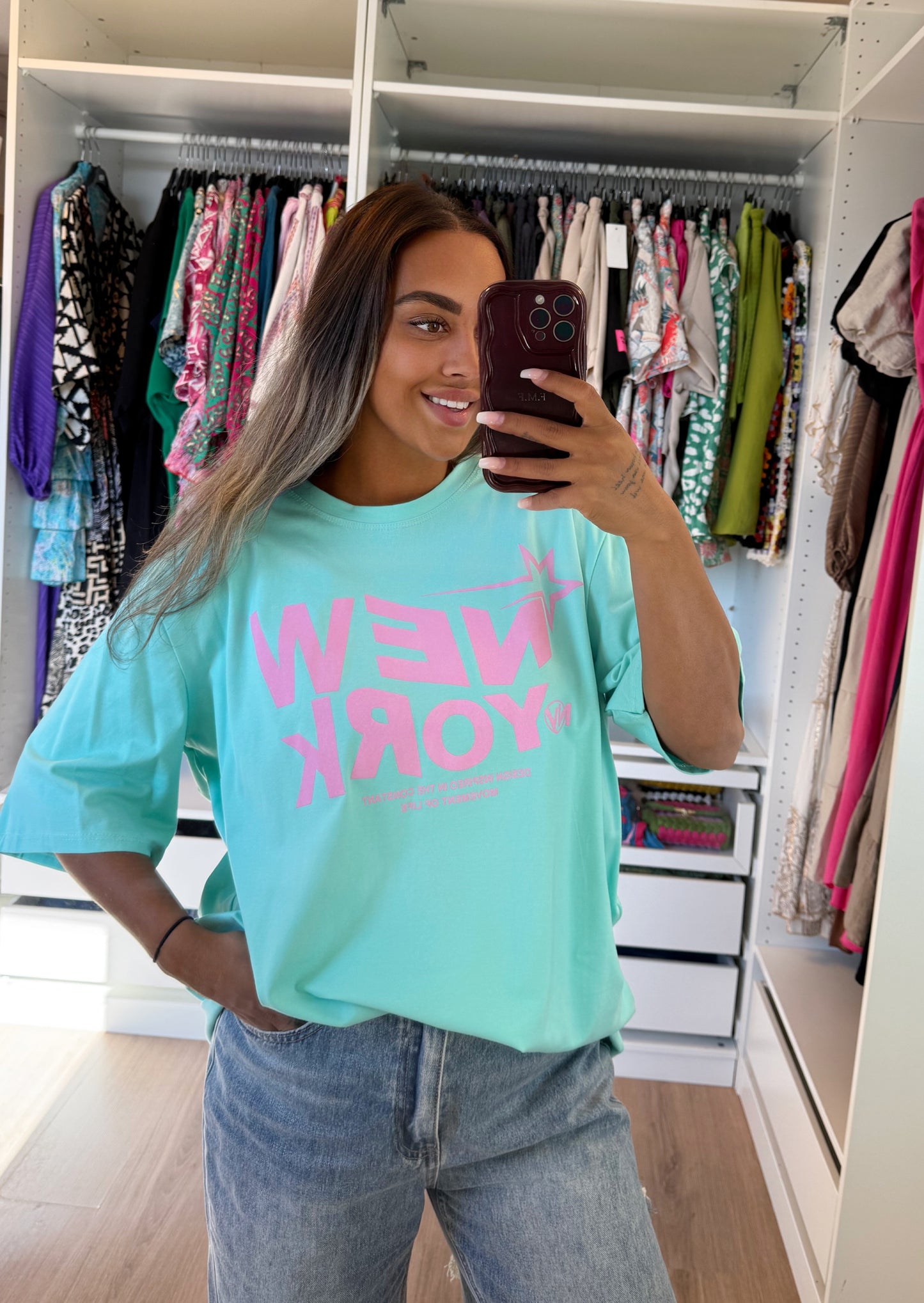 NY T-shirt mint & pink