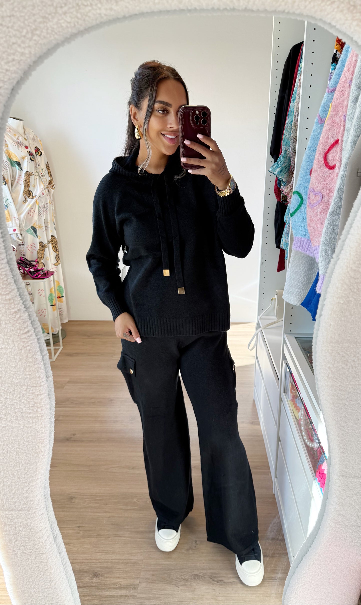 Kendra knitted cargo comfy set black