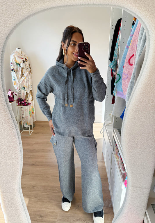 Kendra knitted cargo comfy set grey