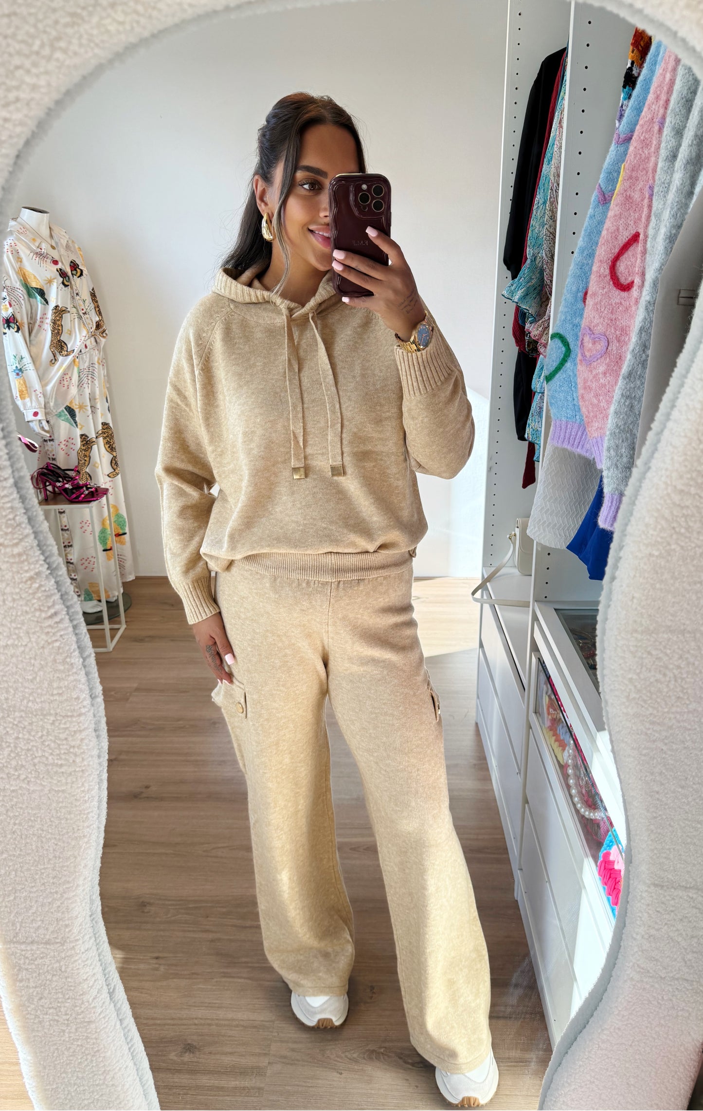 Kendra knitted cargo comfy set light camel