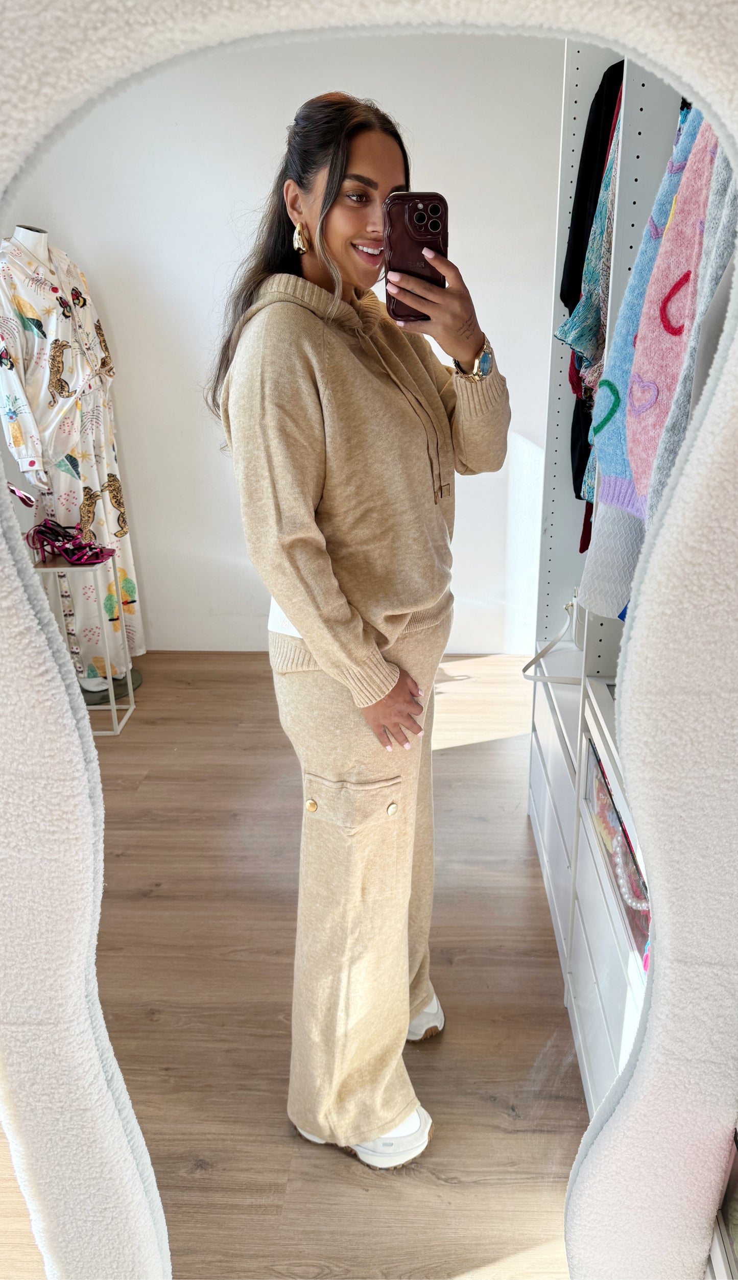 Kendra knitted cargo comfy set light camel
