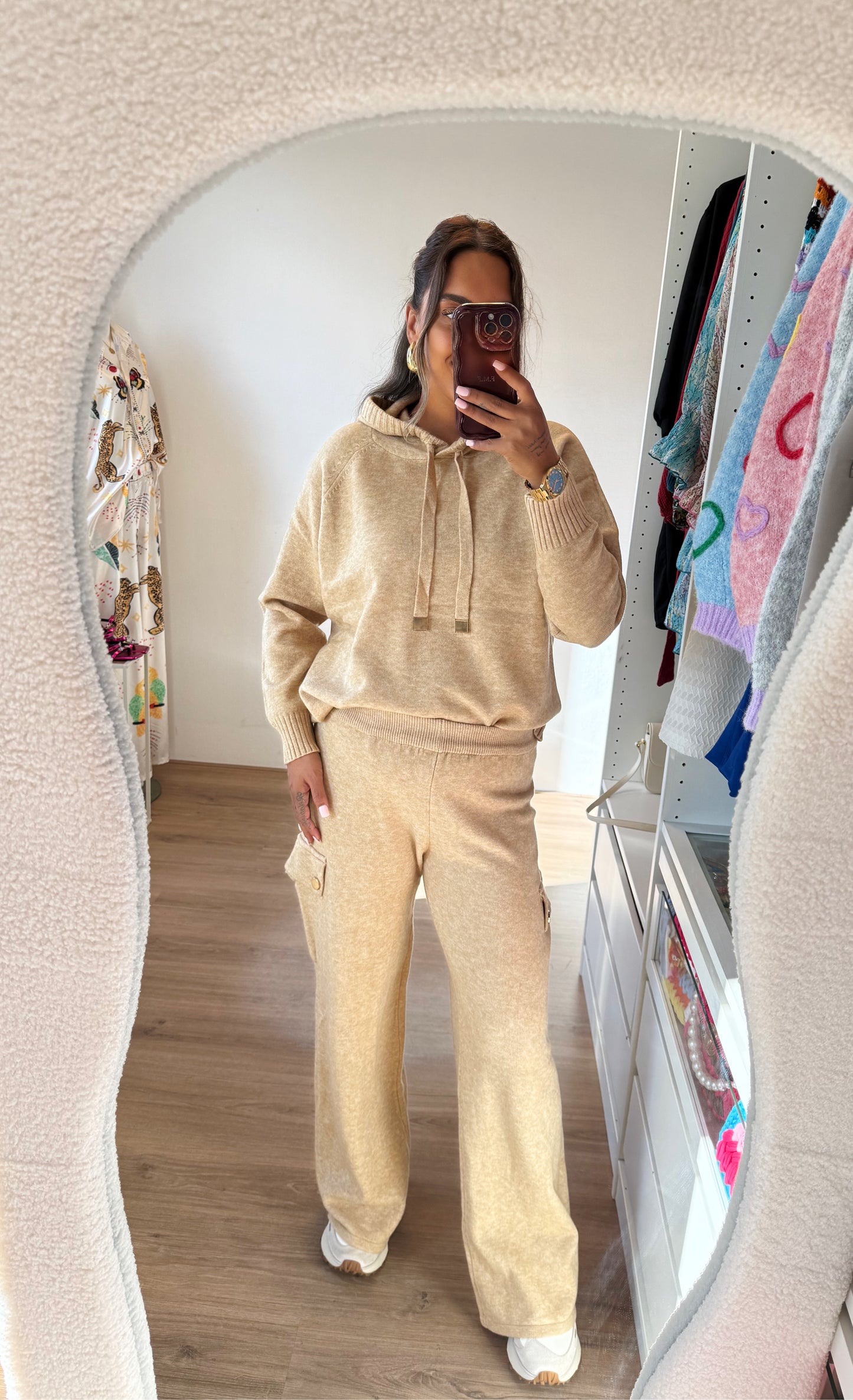Kendra knitted cargo comfy set light camel