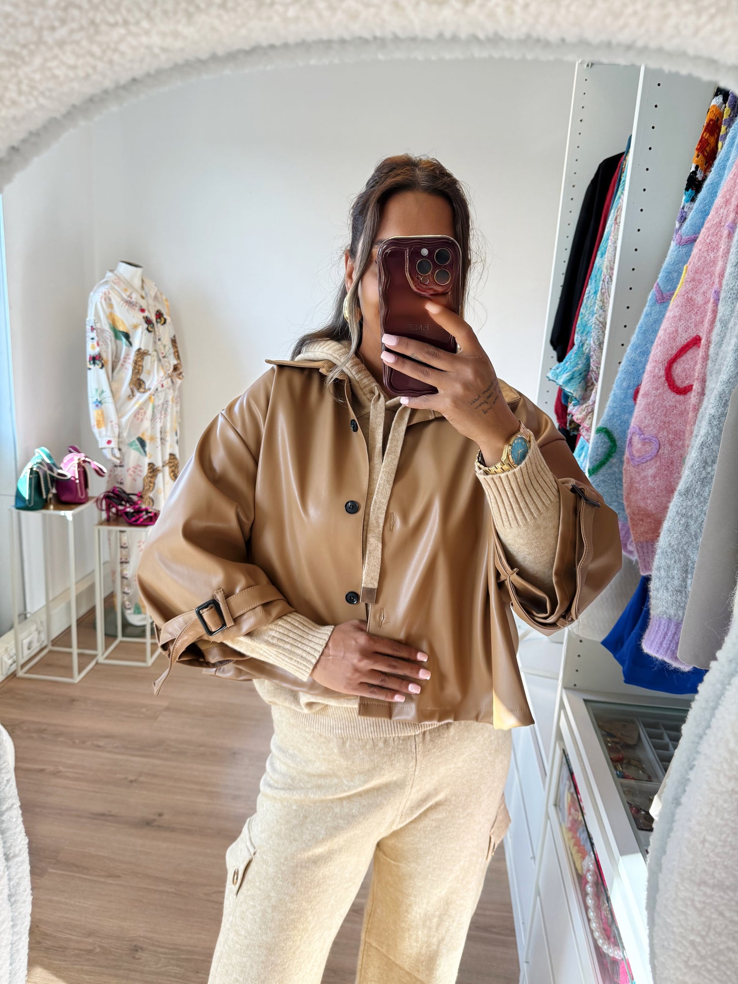 Loïse leatherlook trenchcoat camel