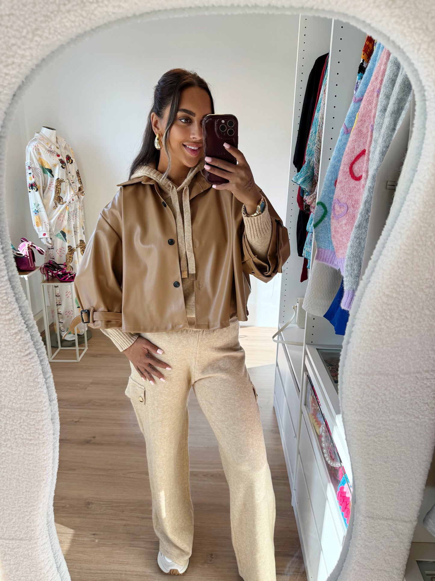 Kendra knitted cargo comfy set light camel
