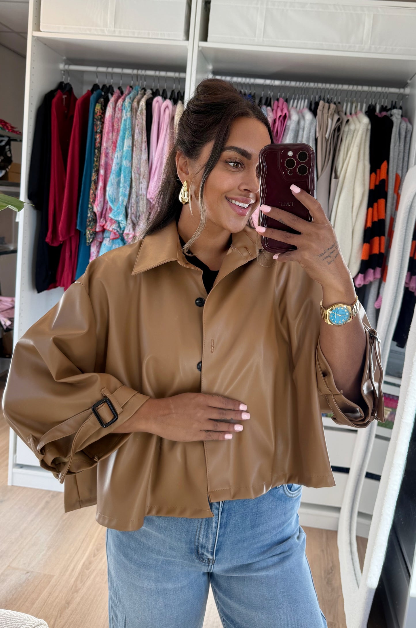 Loïse leatherlook trenchcoat camel
