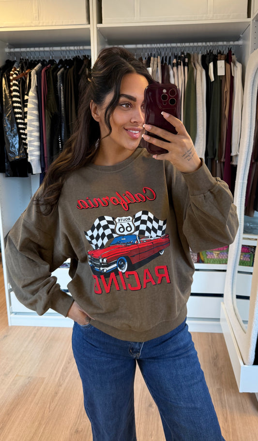 Sweater met race print groen