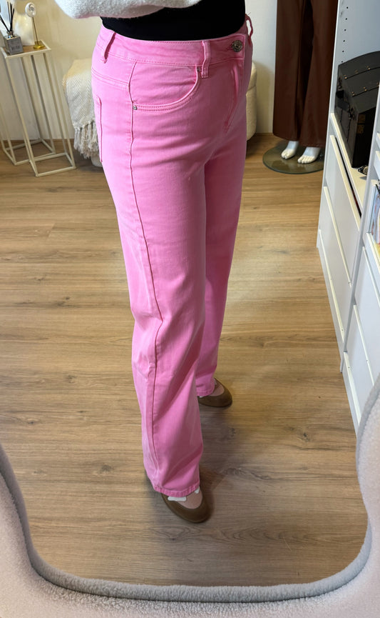 Jeans straight fit wide jeans roze