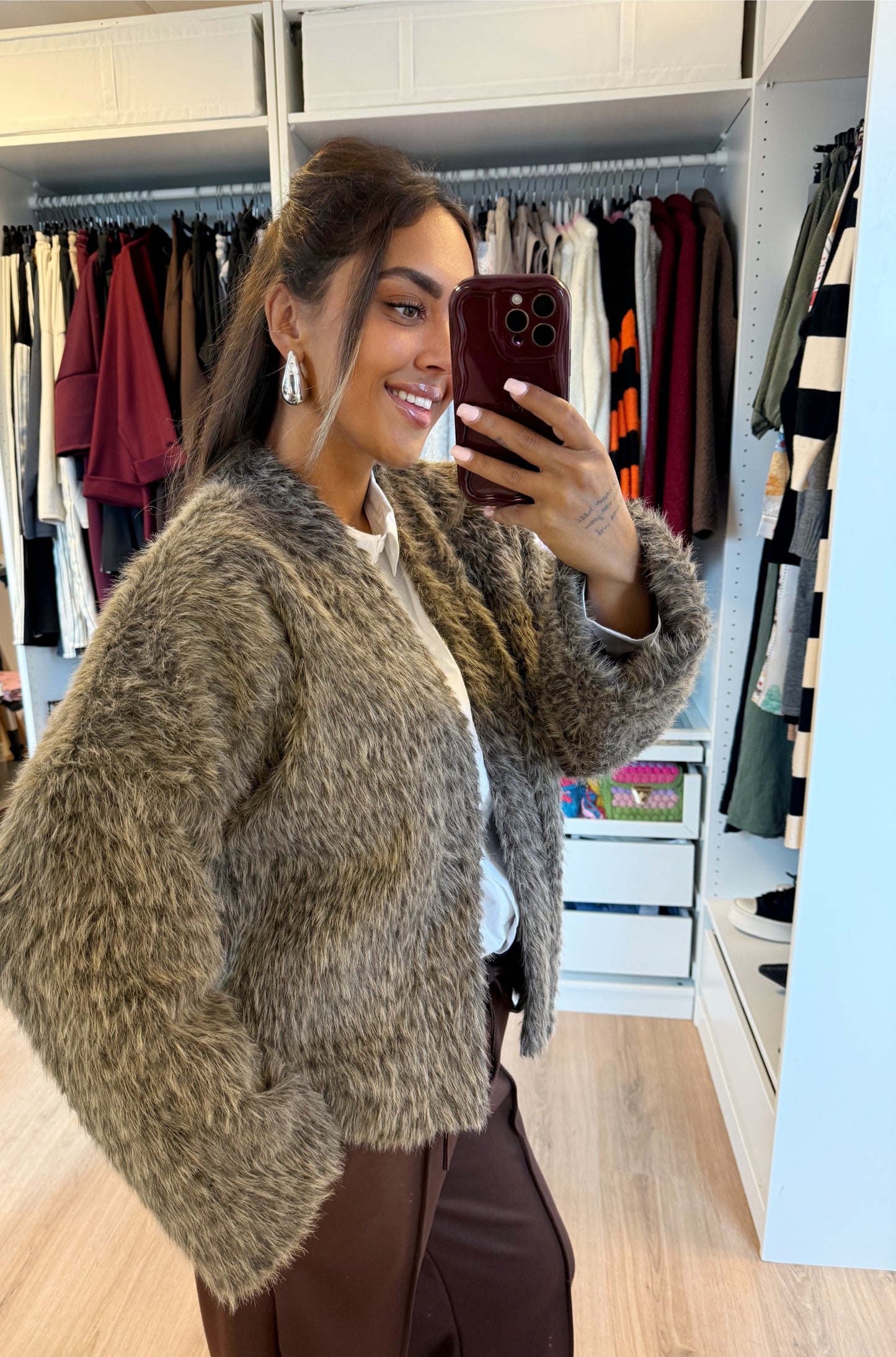 Noor soft faux fur jacket brown