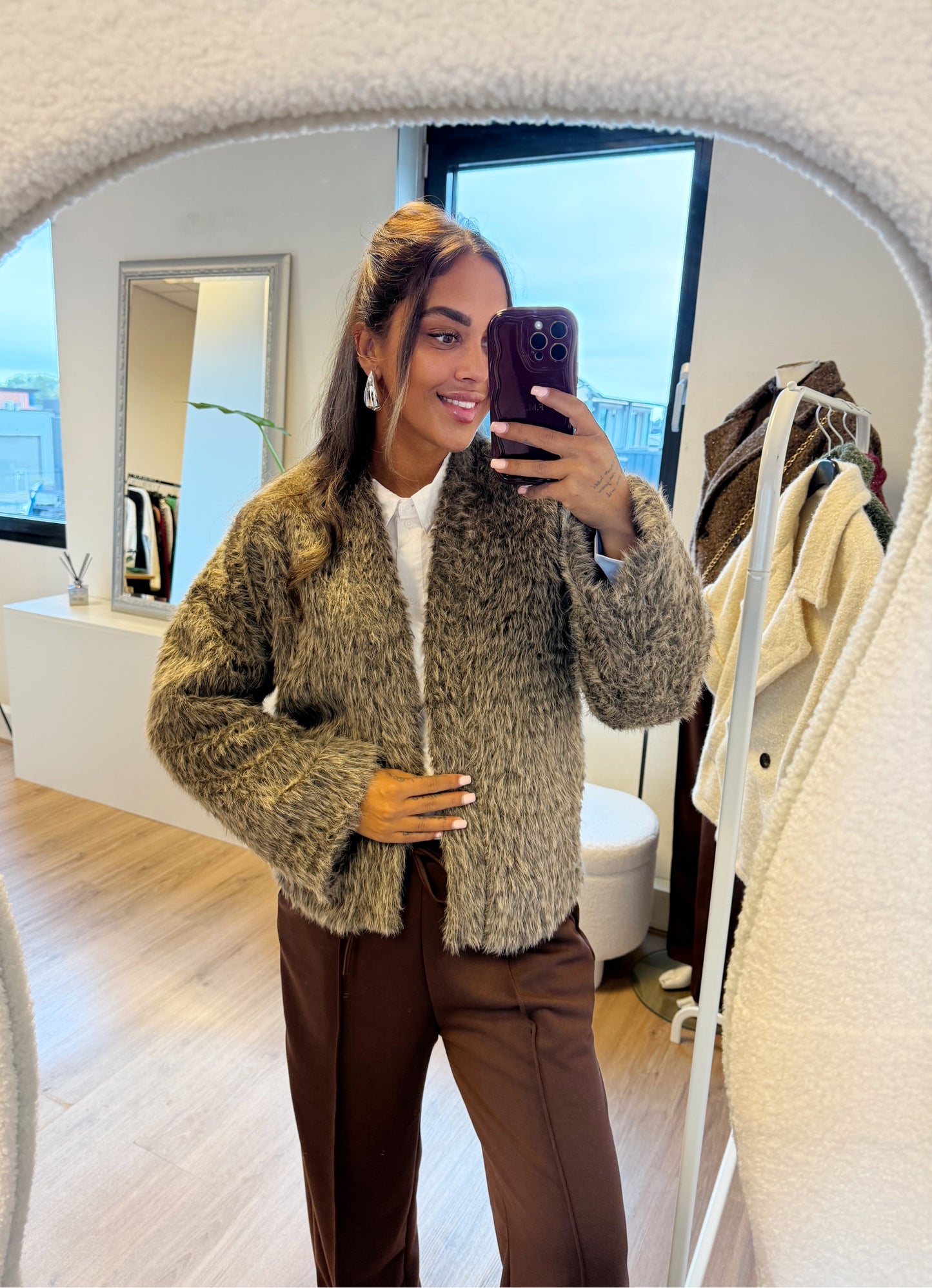 Noor soft faux fur jacket brown