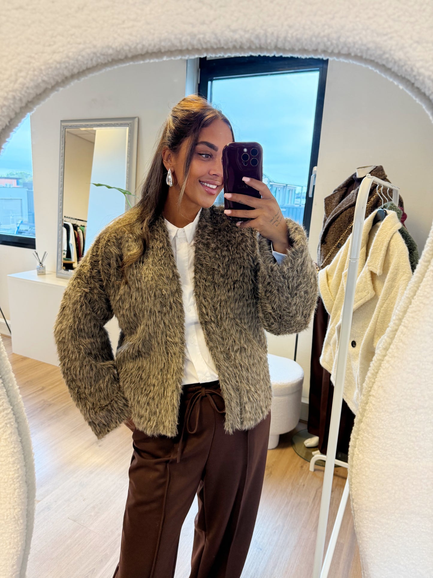 Noor soft faux fur jacket brown