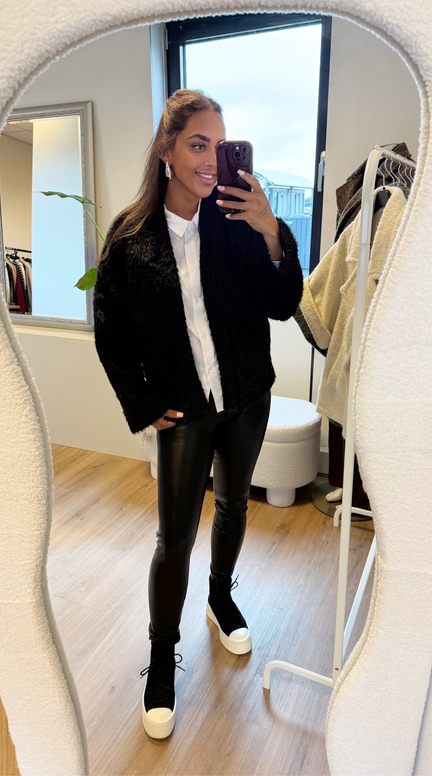 Noor soft faux fur jacket black