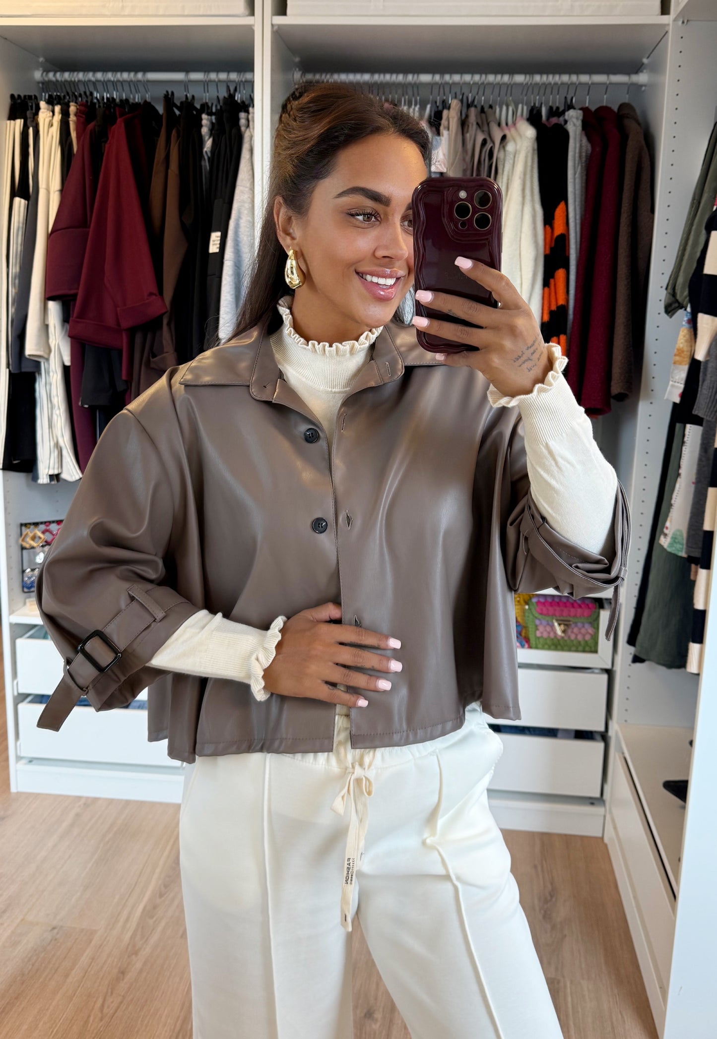 Loïse leatherlook trenchcoat taupe
