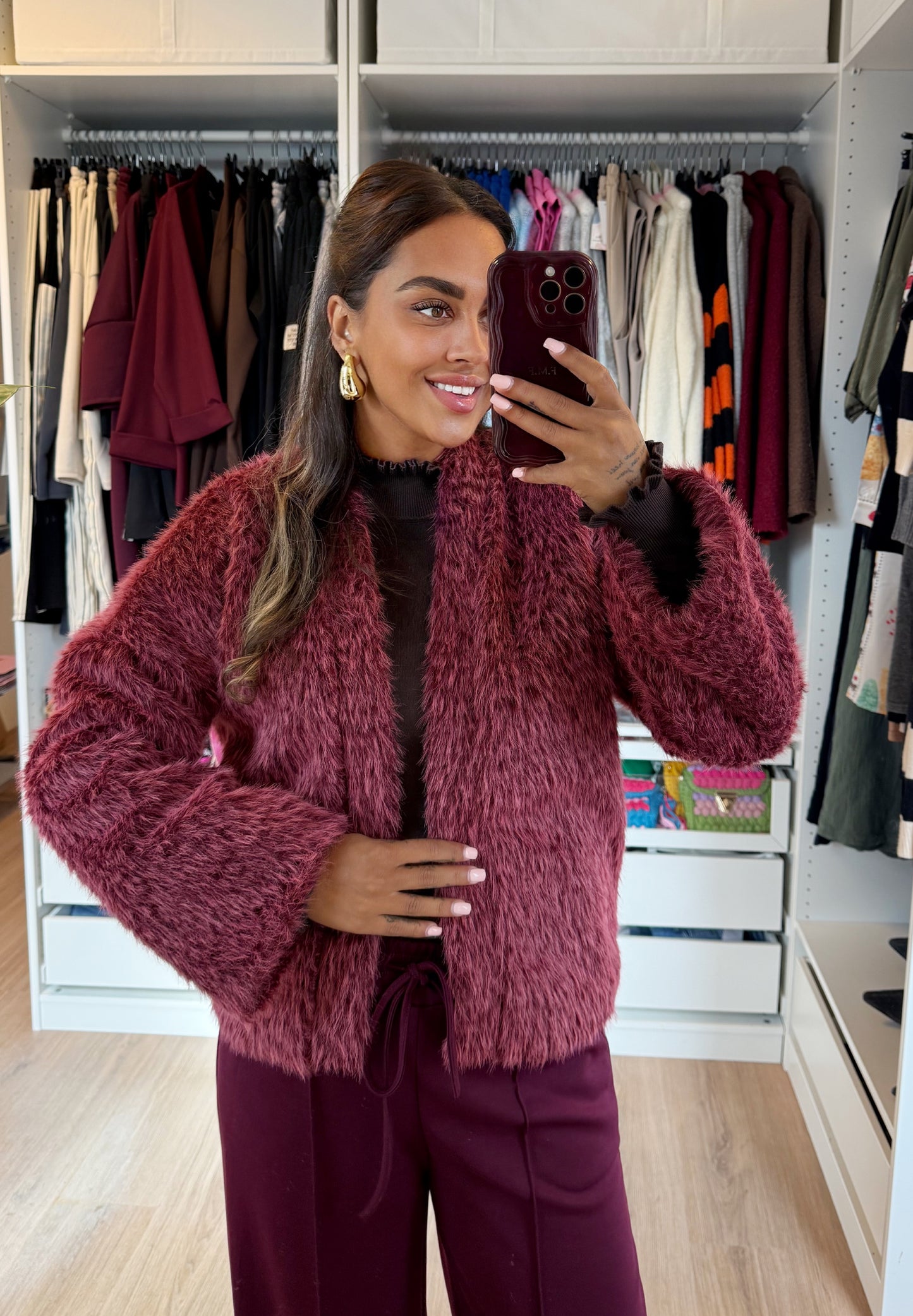 Noor soft faux fur jacket bordeaux