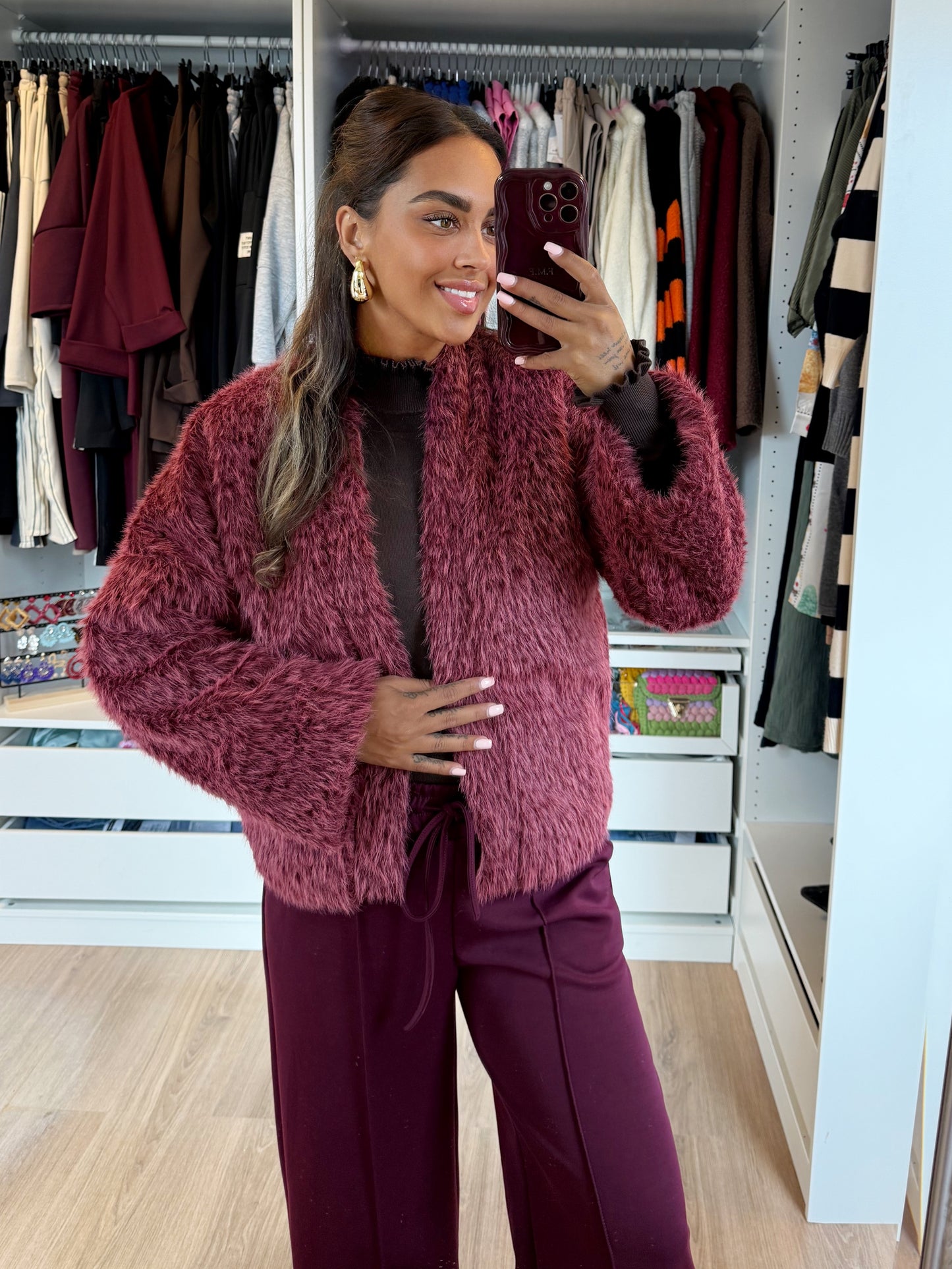 Noor soft faux fur jacket bordeaux