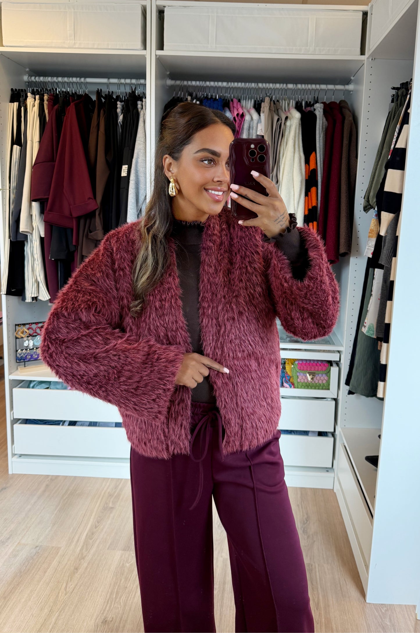 Noor soft faux fur jacket bordeaux