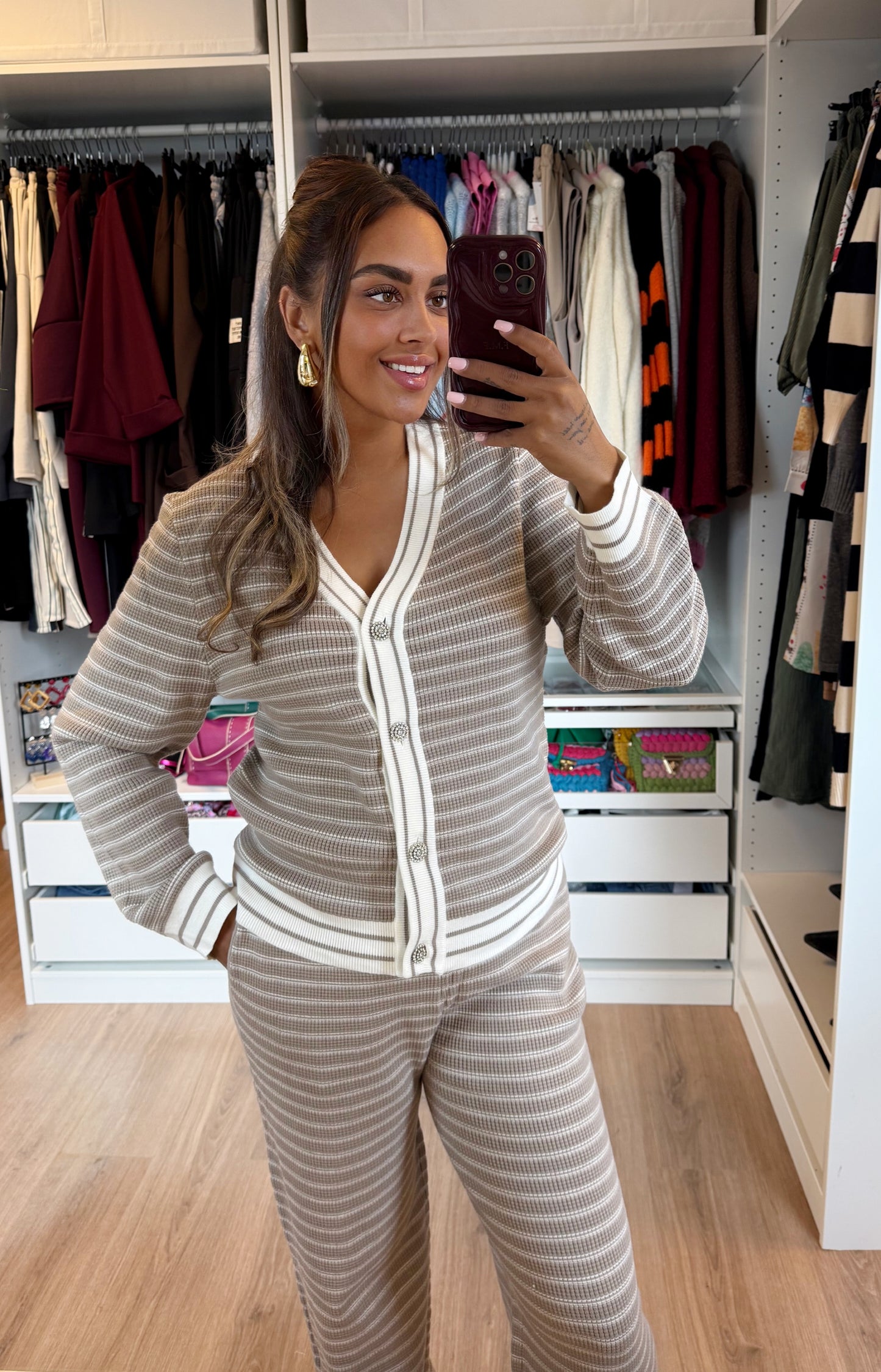 Chanelle luxe two-piece set taupe & white