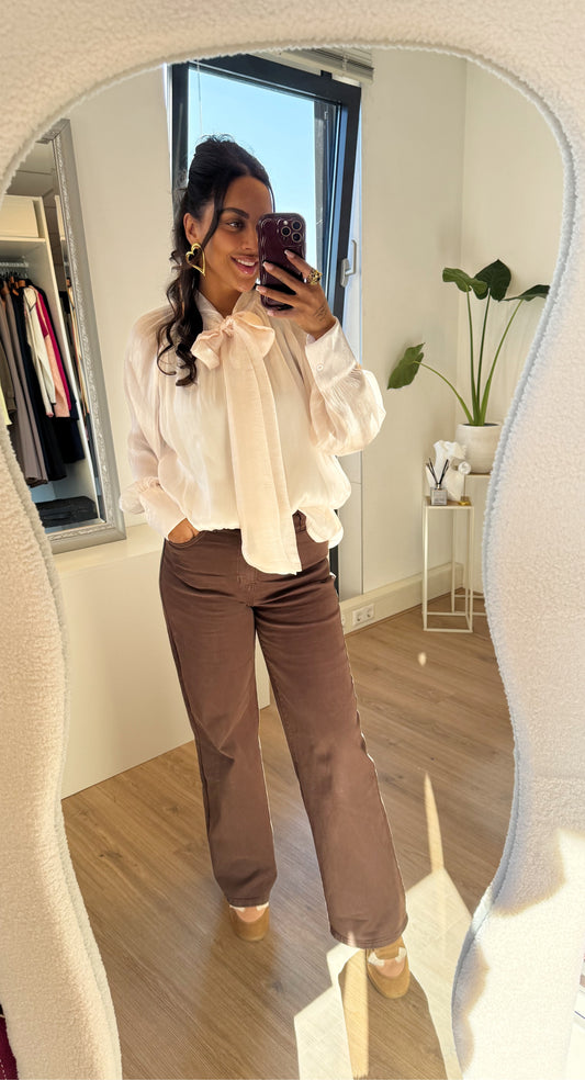 Satijnen blouse met strik offwhite