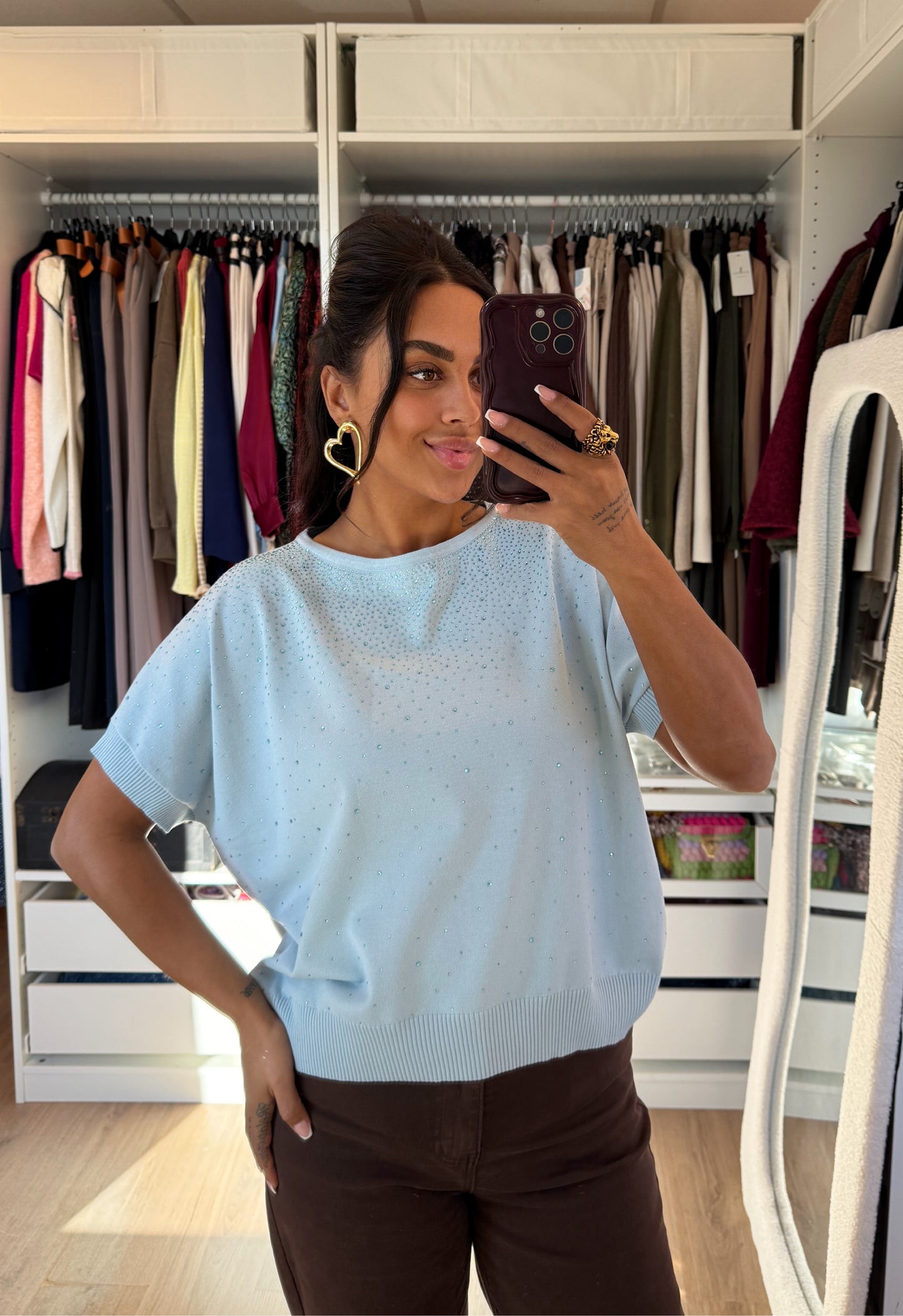Strass top wide fit babyblauw