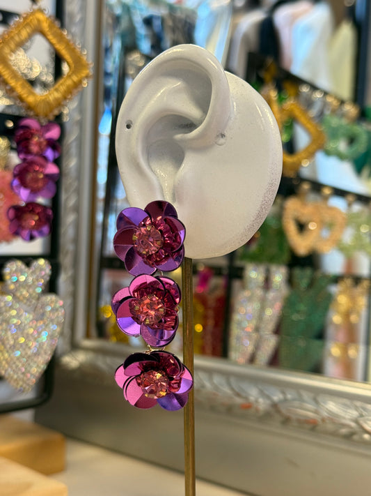 Summery Floral Trio Earrings - Purple