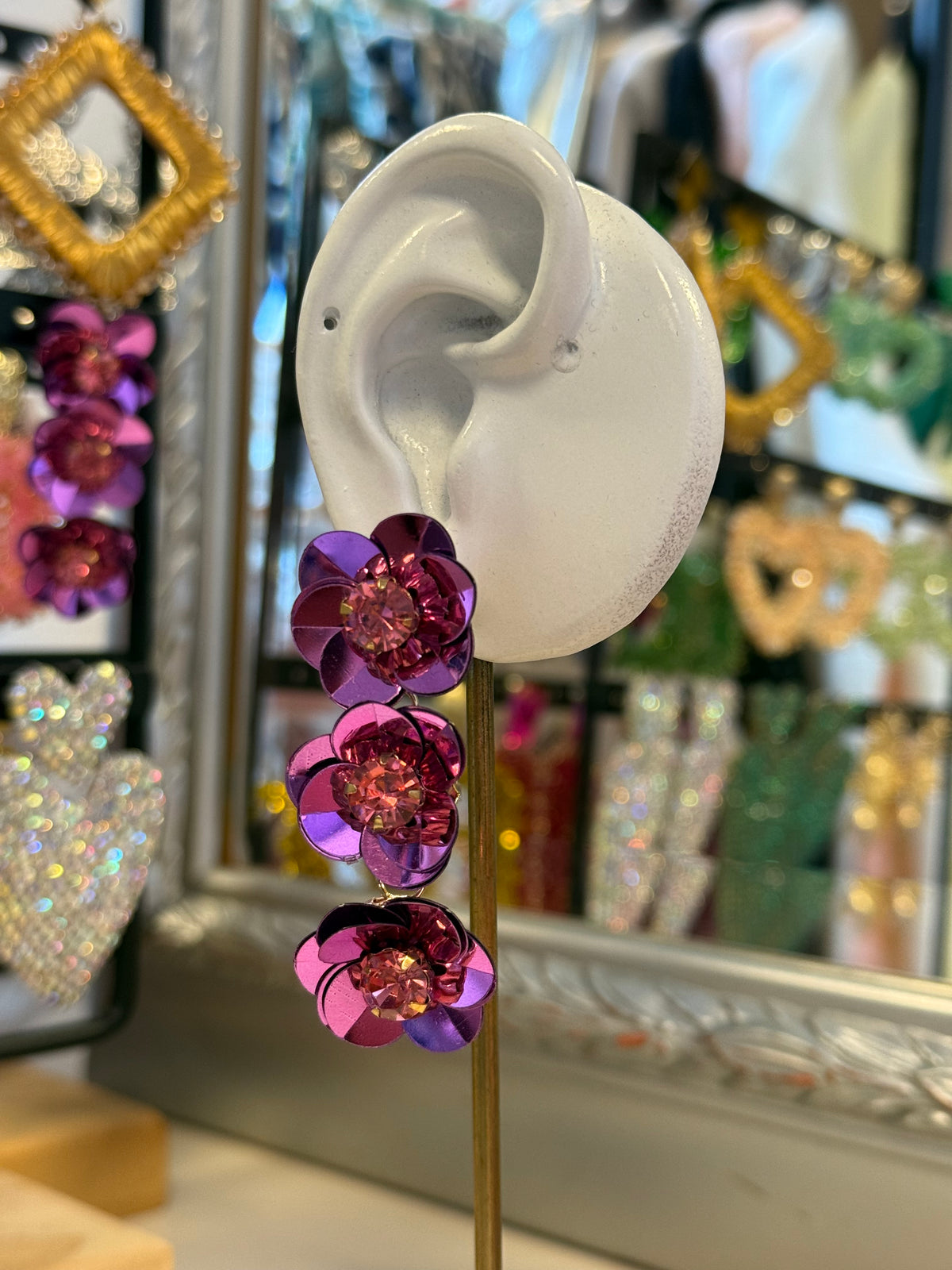 Summery Floral Trio Earrings - Purple