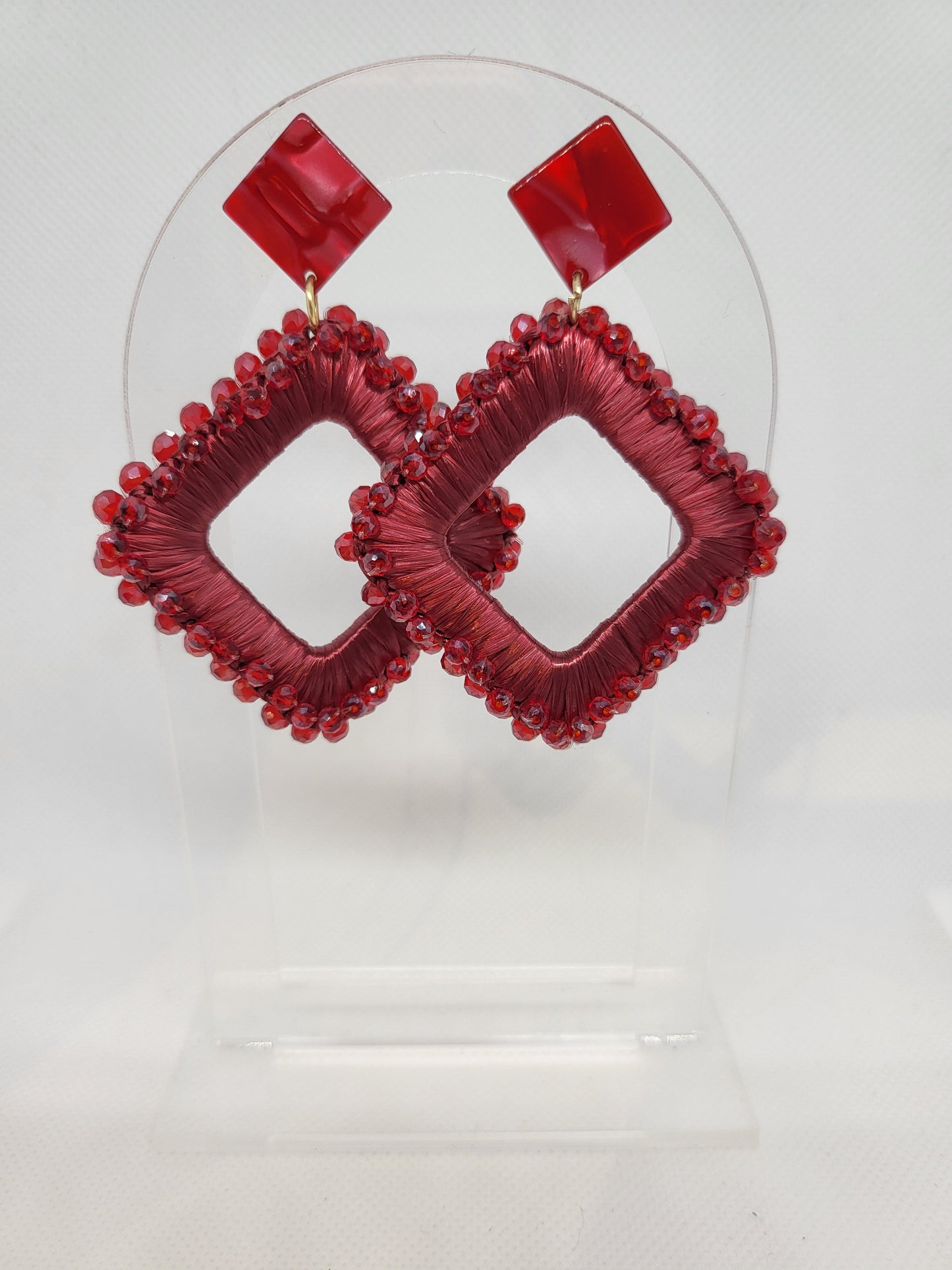 Earrings square red