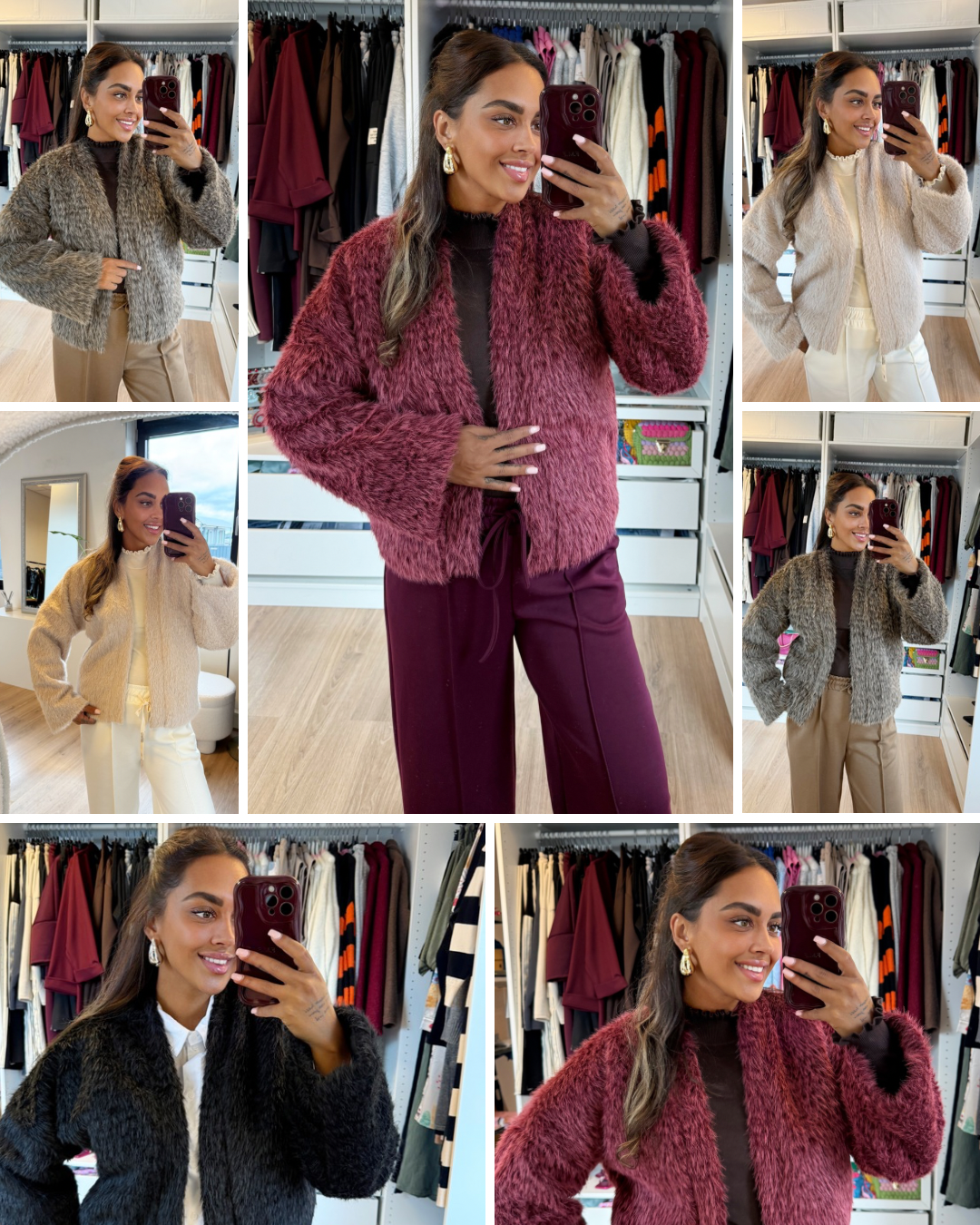 Noor soft faux fur jacket bordeaux