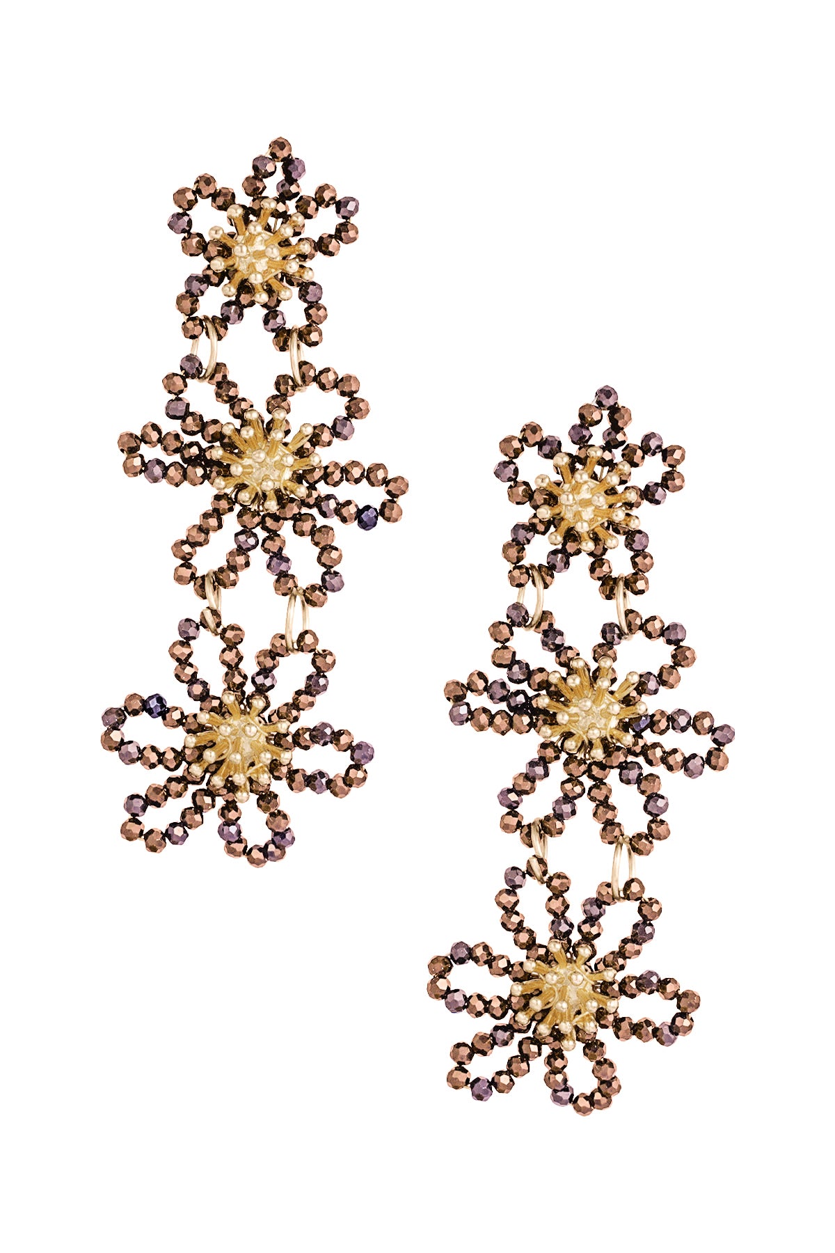Flower Party Statement Earrings - Brown