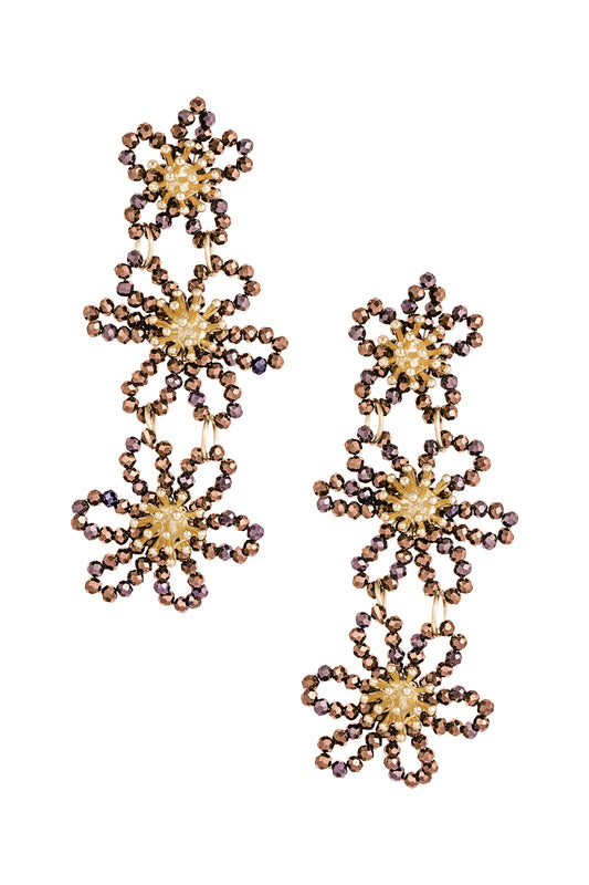 Flower Party Statement Earrings - Brown