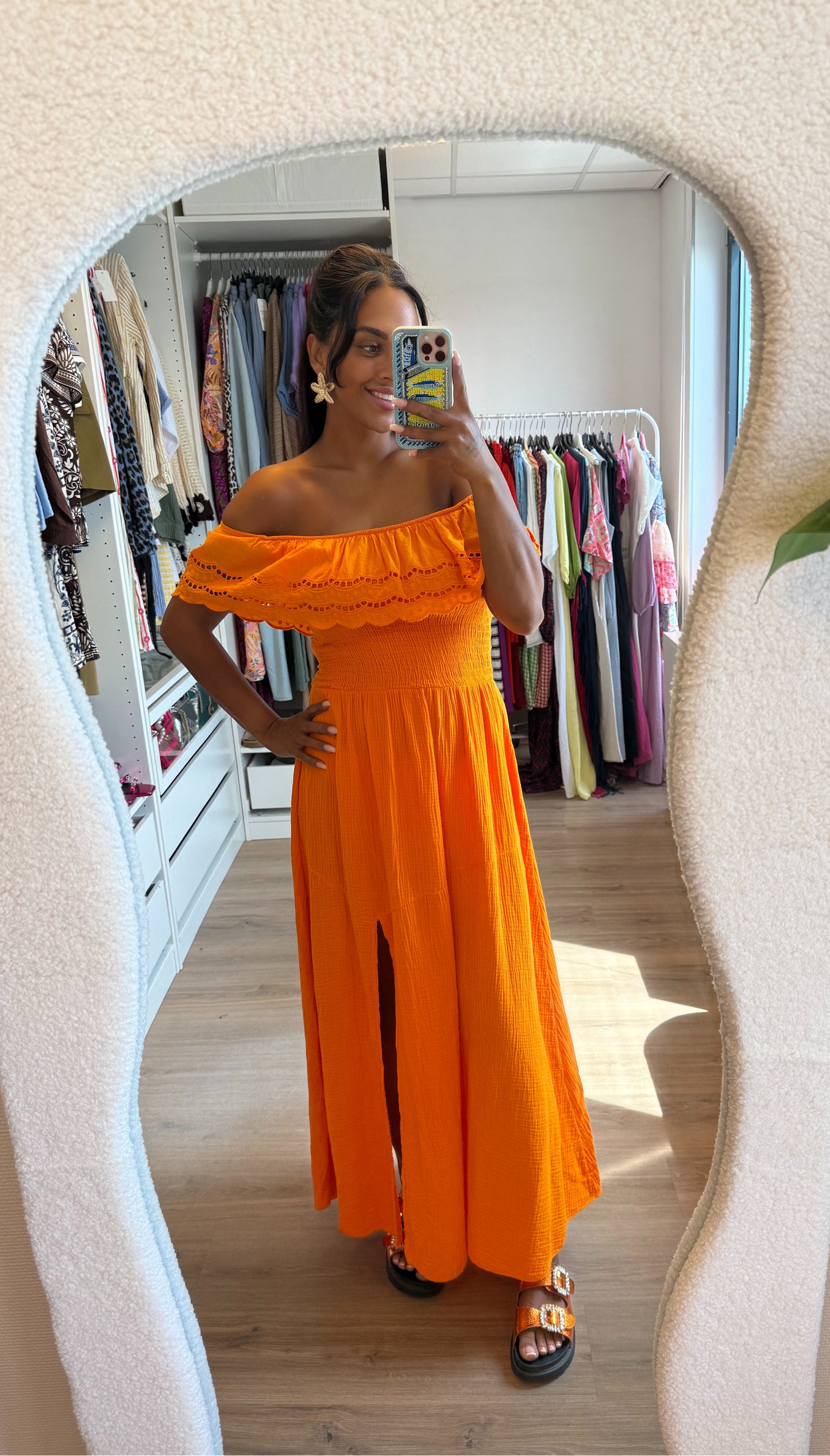 Mousseline maxi jurk met split oranje