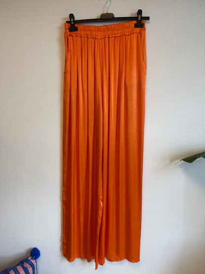 Satijnen broek van viscose oranje
