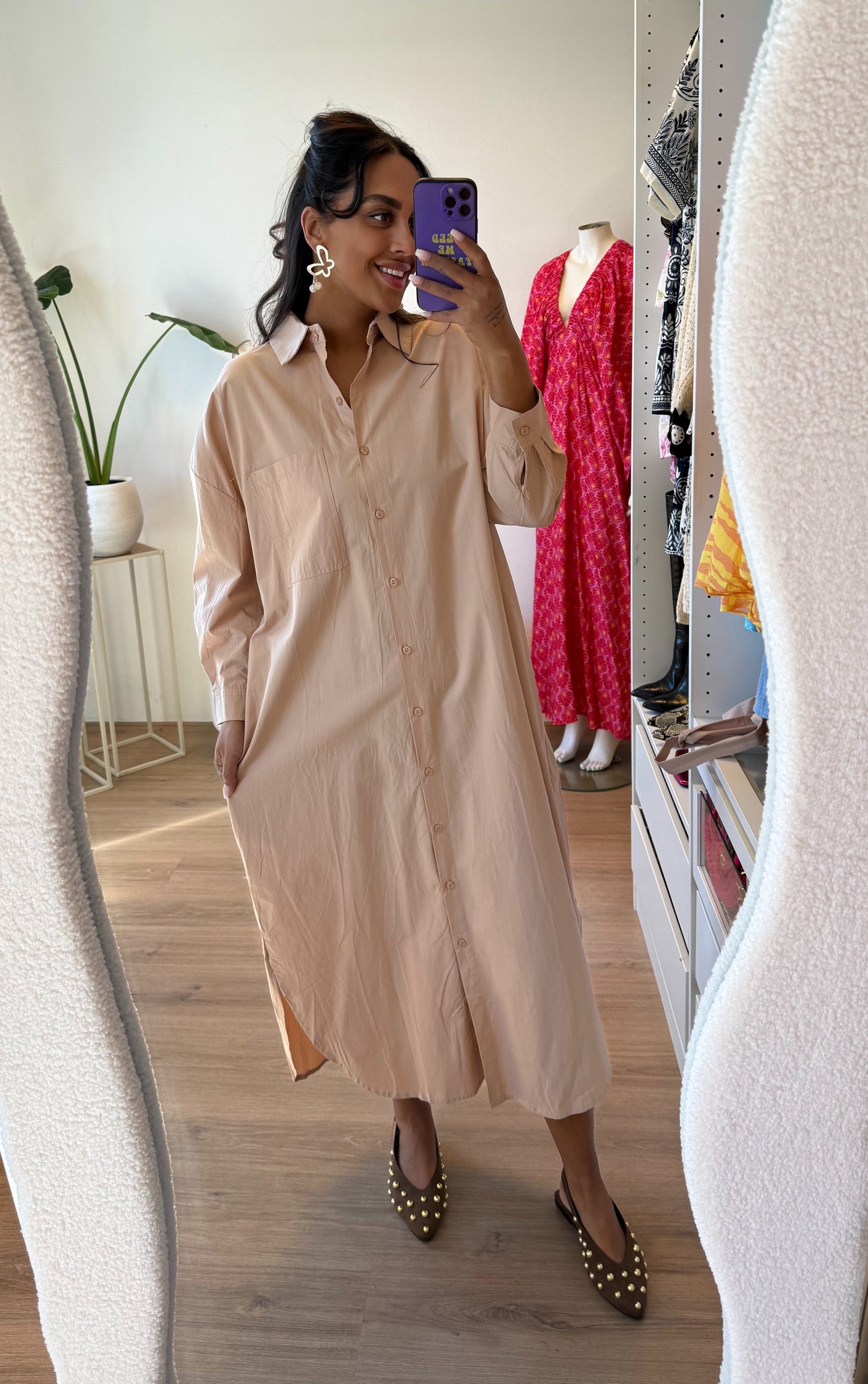 Maxi blousejurk beige