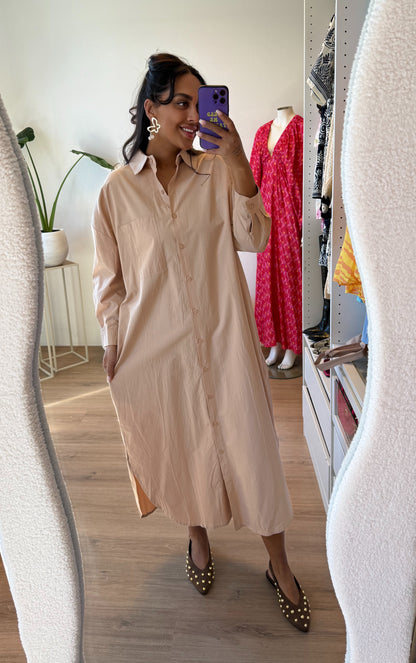 Maxi blousejurk beige