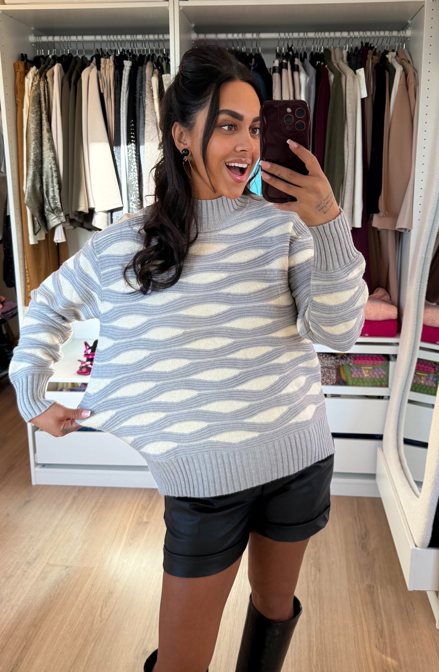 Print sweater grey & white