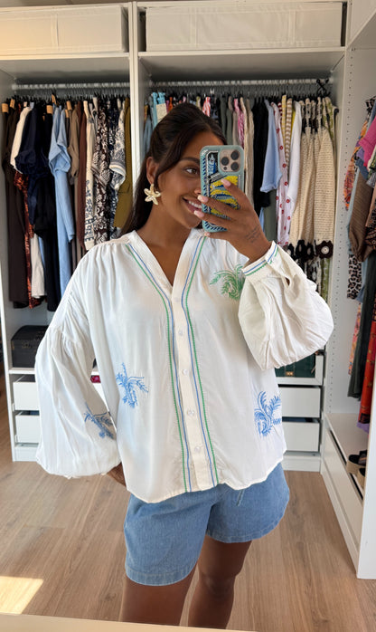 Blouse met tropische print wit