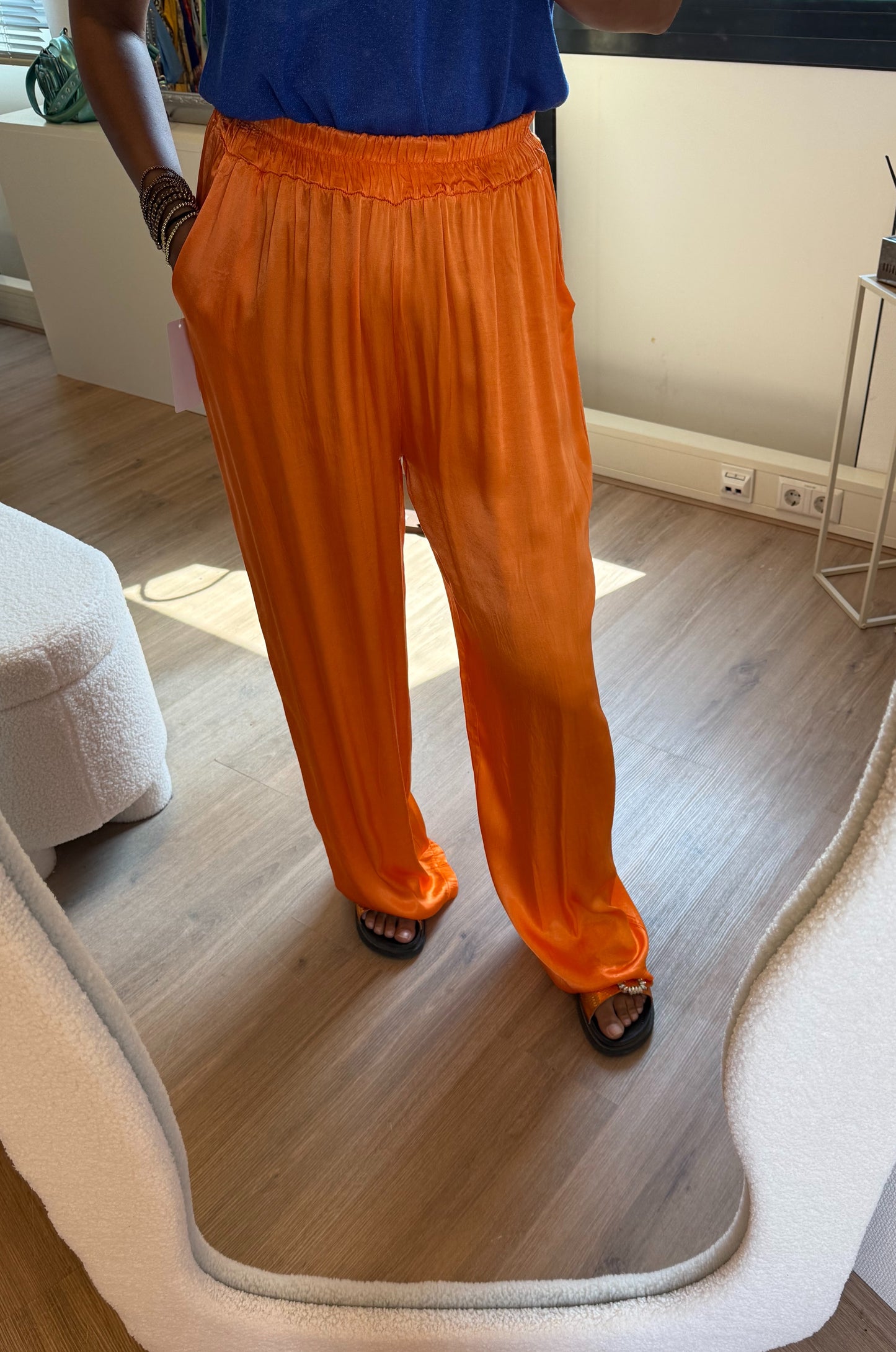 Satijnen broek van viscose oranje