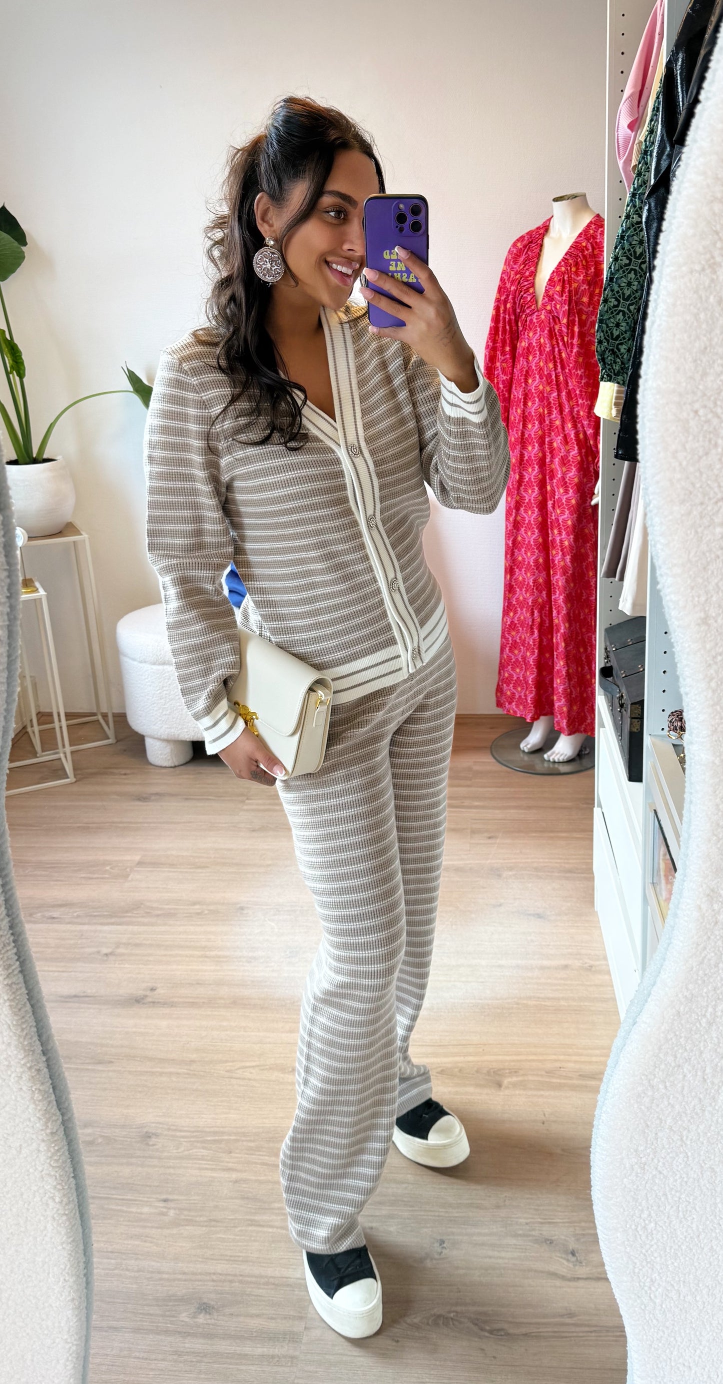 Chanelle luxe tweedelige set taupe & offwhite