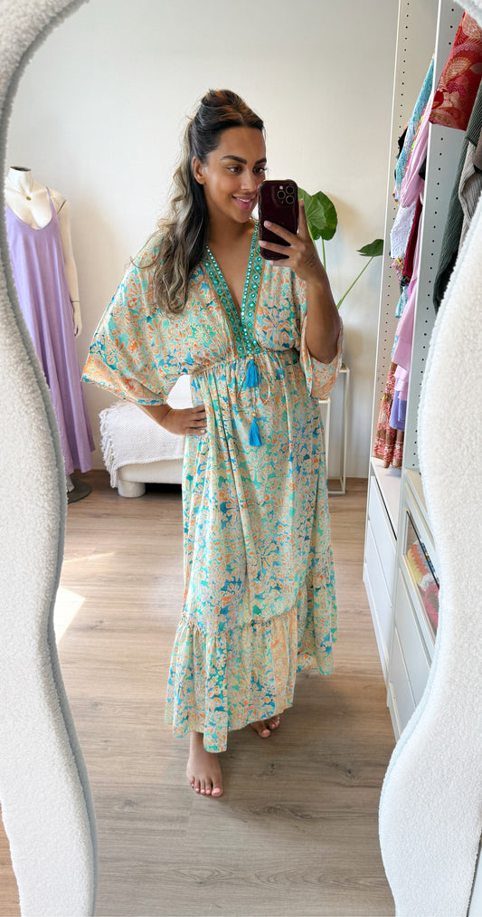 Boho maxi dress blue & orange