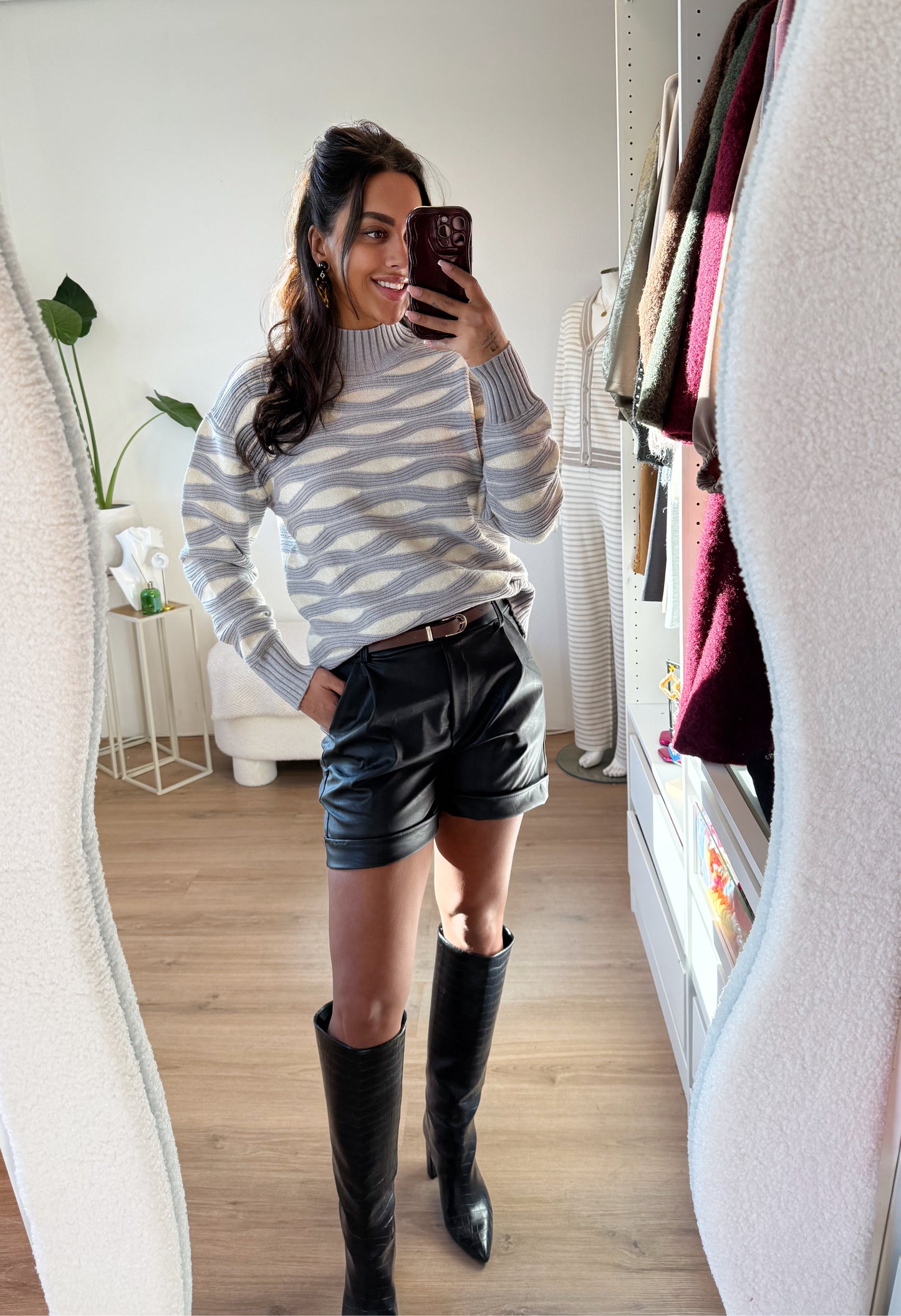 Print sweater grey & white