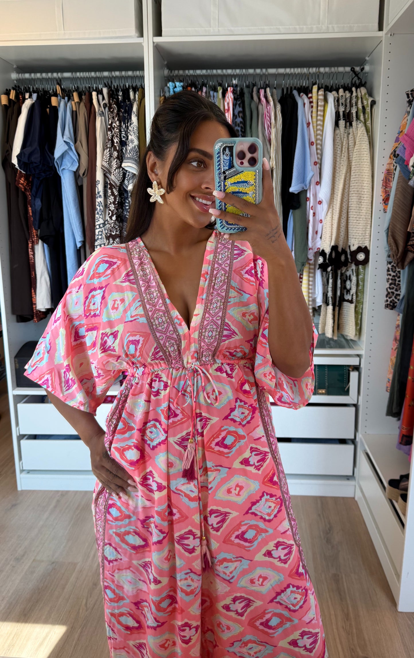 Boho jumpsuit roze met gouden details