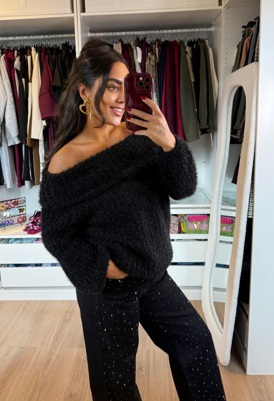 Amber off-shoulder knit black